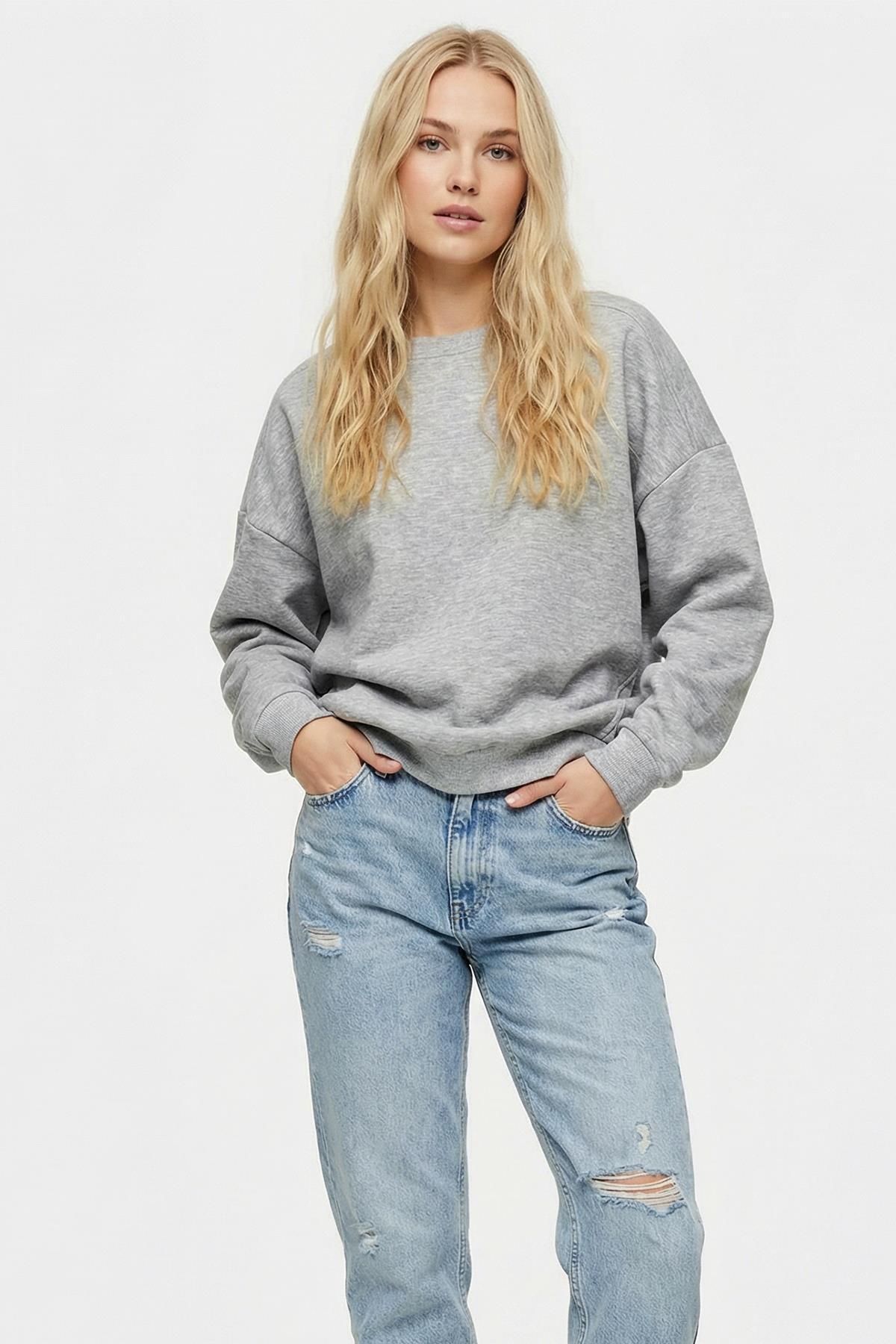 1029 Bisiklet Yaka Sweat Gri - RAYS