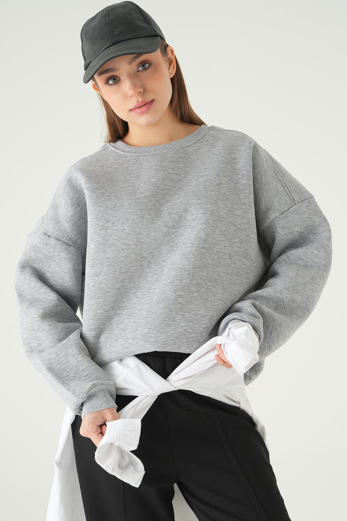 1029 Bisiklet Yaka Sweat Gri - 6