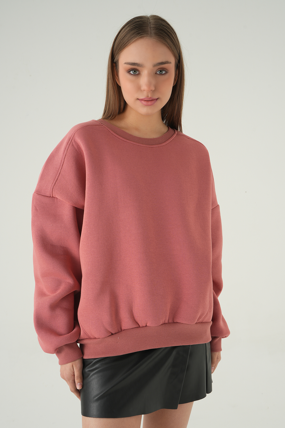 Bisiklet Yaka Sweat 1029 Gül Kurusu - 1