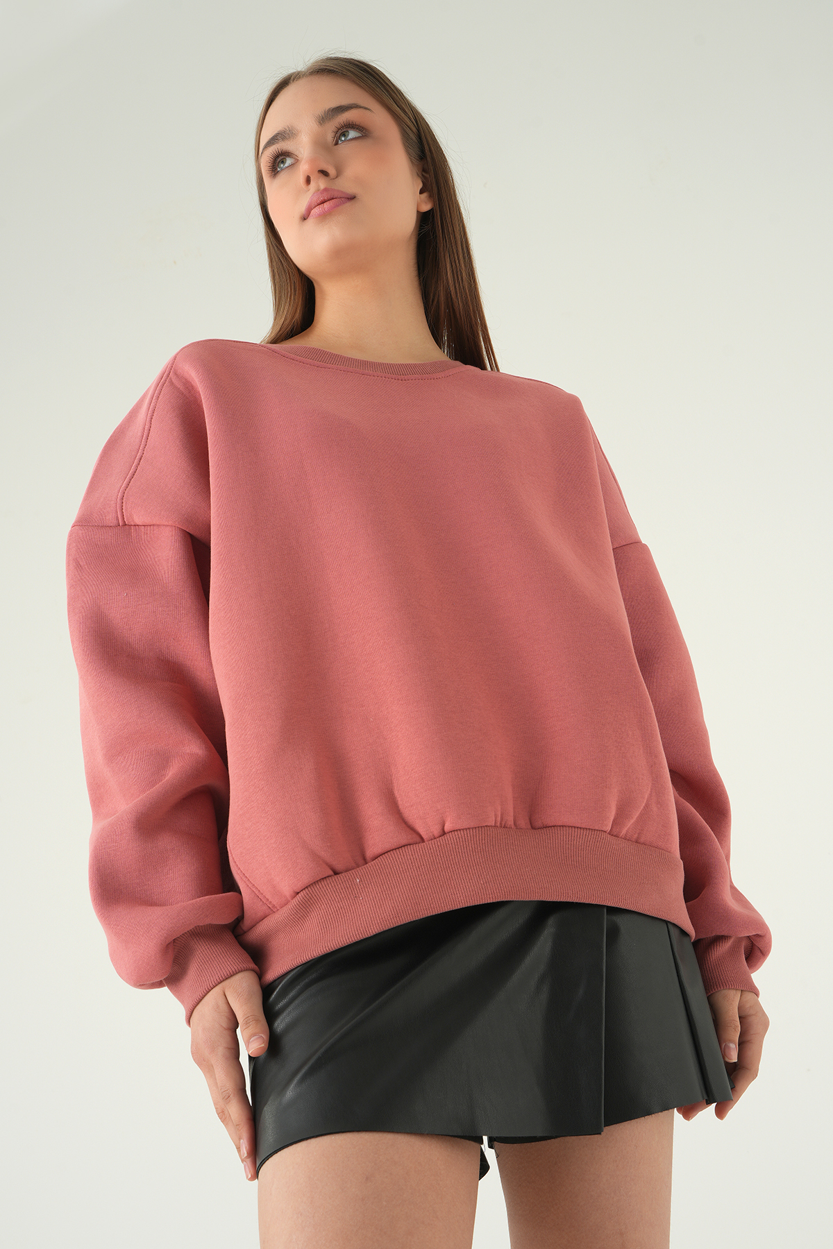Bisiklet Yaka Sweat 1029 Gül Kurusu - 2