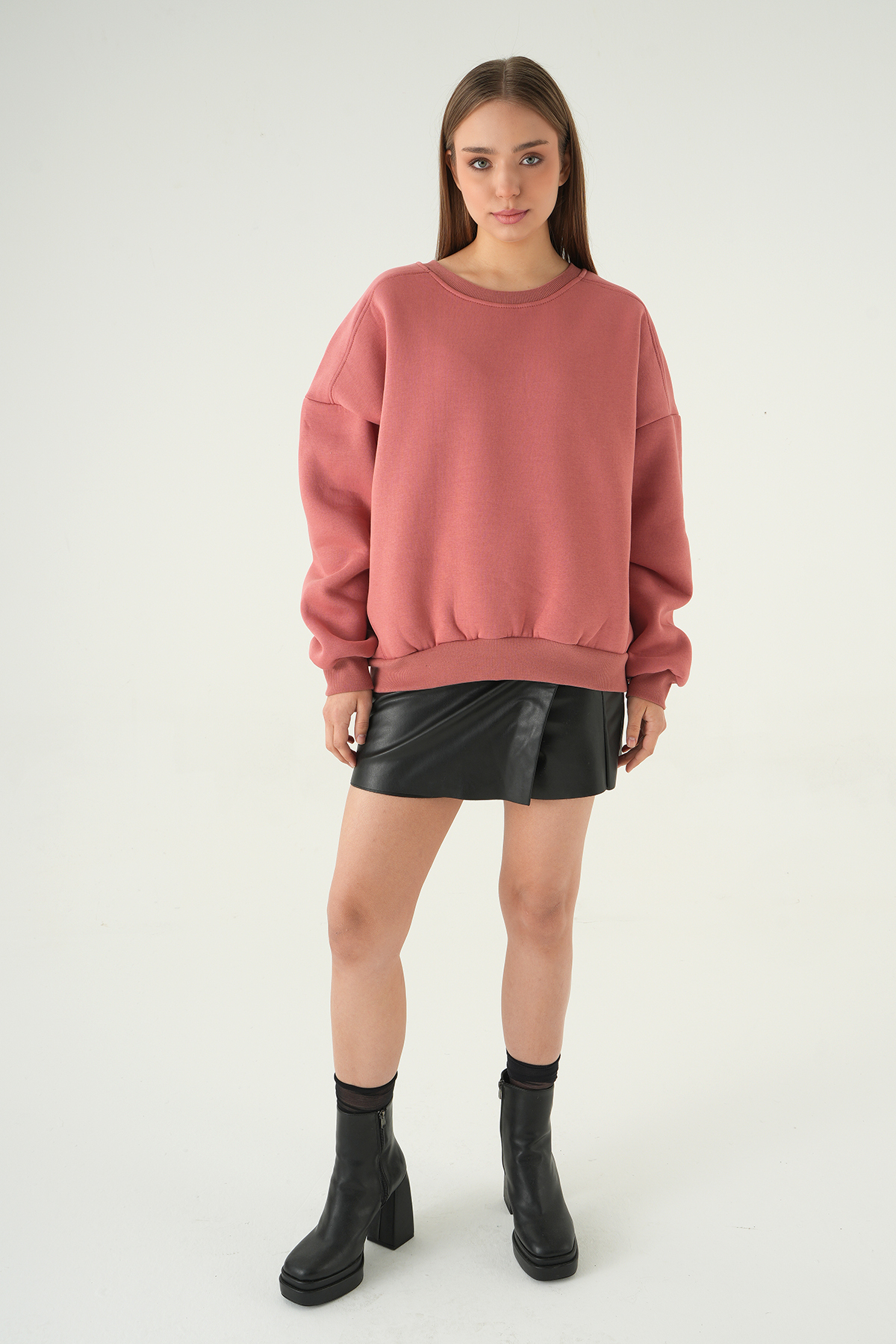 Bisiklet Yaka Sweat 1029 Gül Kurusu - 3