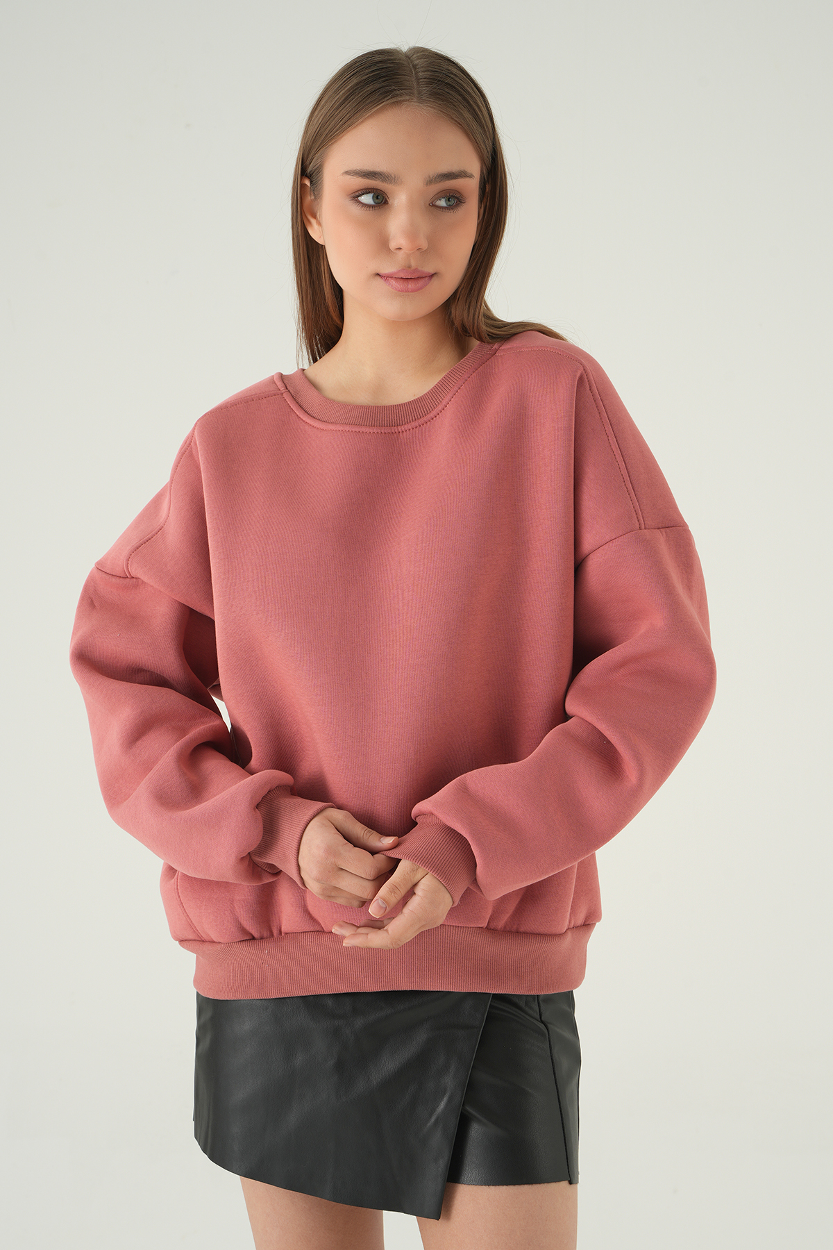 Bisiklet Yaka Sweat 1029 Gül Kurusu - 7