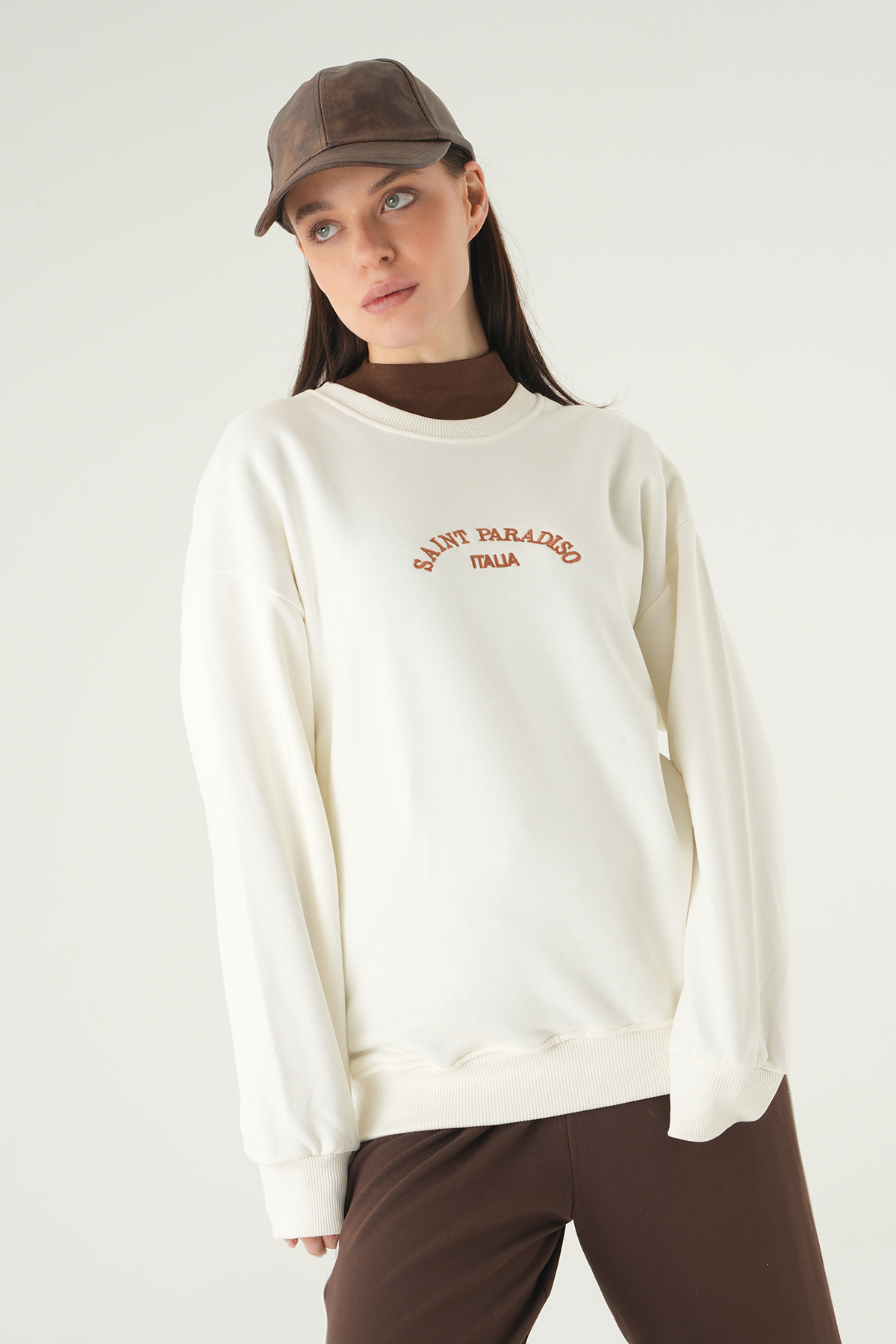 Krem Saint Paradiso Baskılı Sweat 1036 - 2