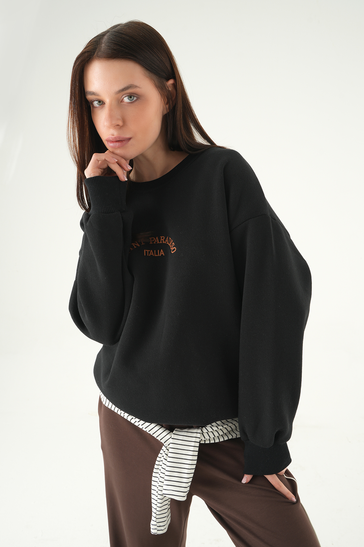 Saint Paradiso Baskılı Sweat 1036 Siyah 