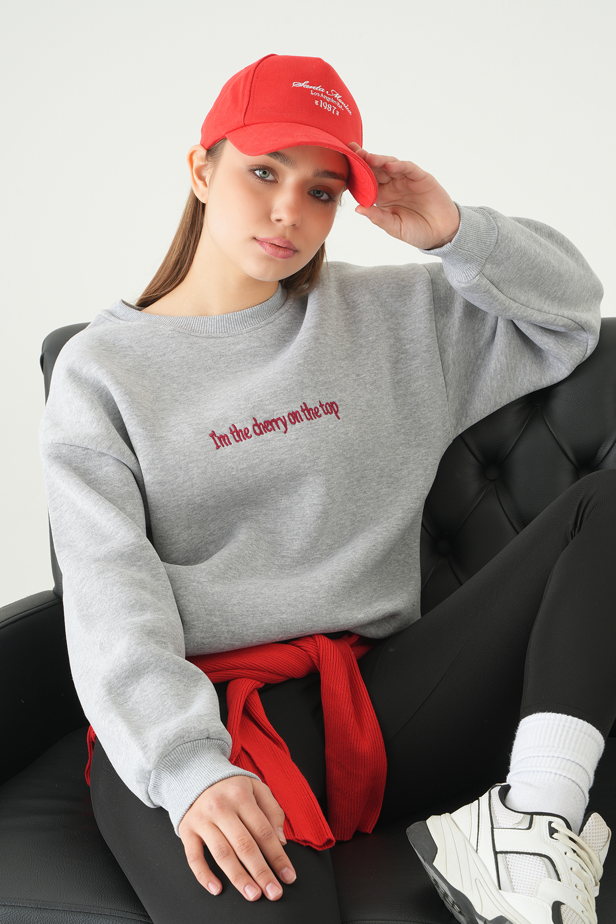 Cherry On Top Baskılı Sweat 1041 Gri - 7