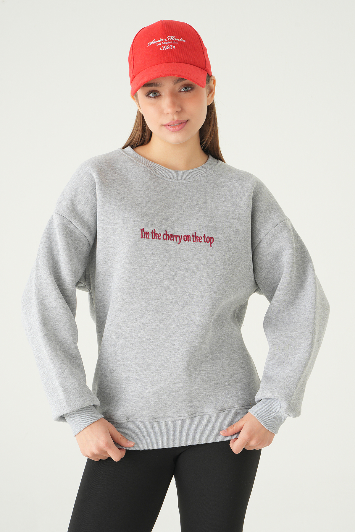 Gri Cherry On Top Baskılı Sweat 1041 - 6
