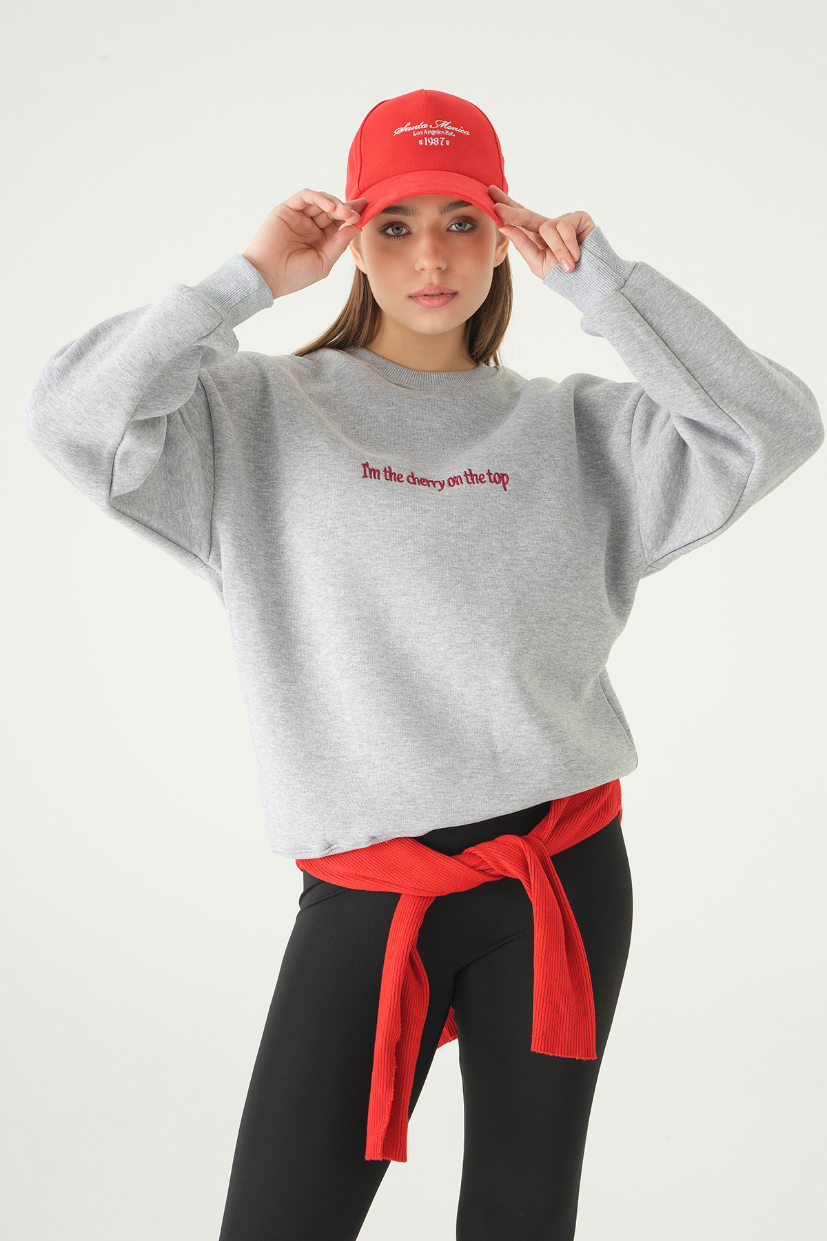 Gri Cherry On Top Baskılı Sweat 1041 