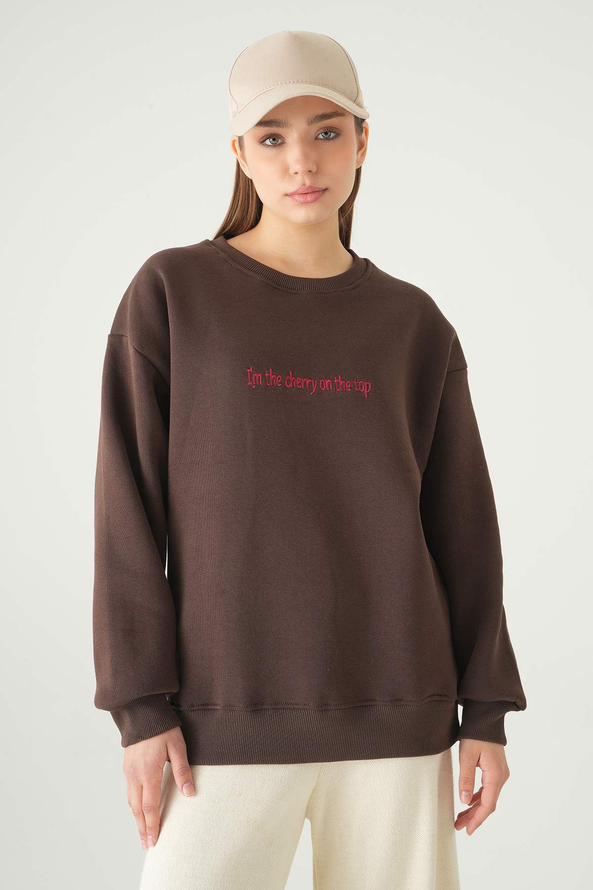 Cherry On Top Baskılı Sweat 1041 Kahve 