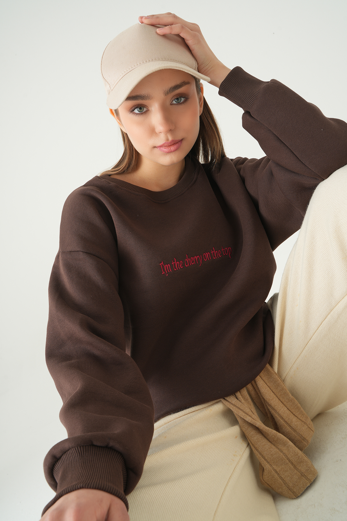 Cherry On Top Baskılı Sweat 1041 Kahve - 2