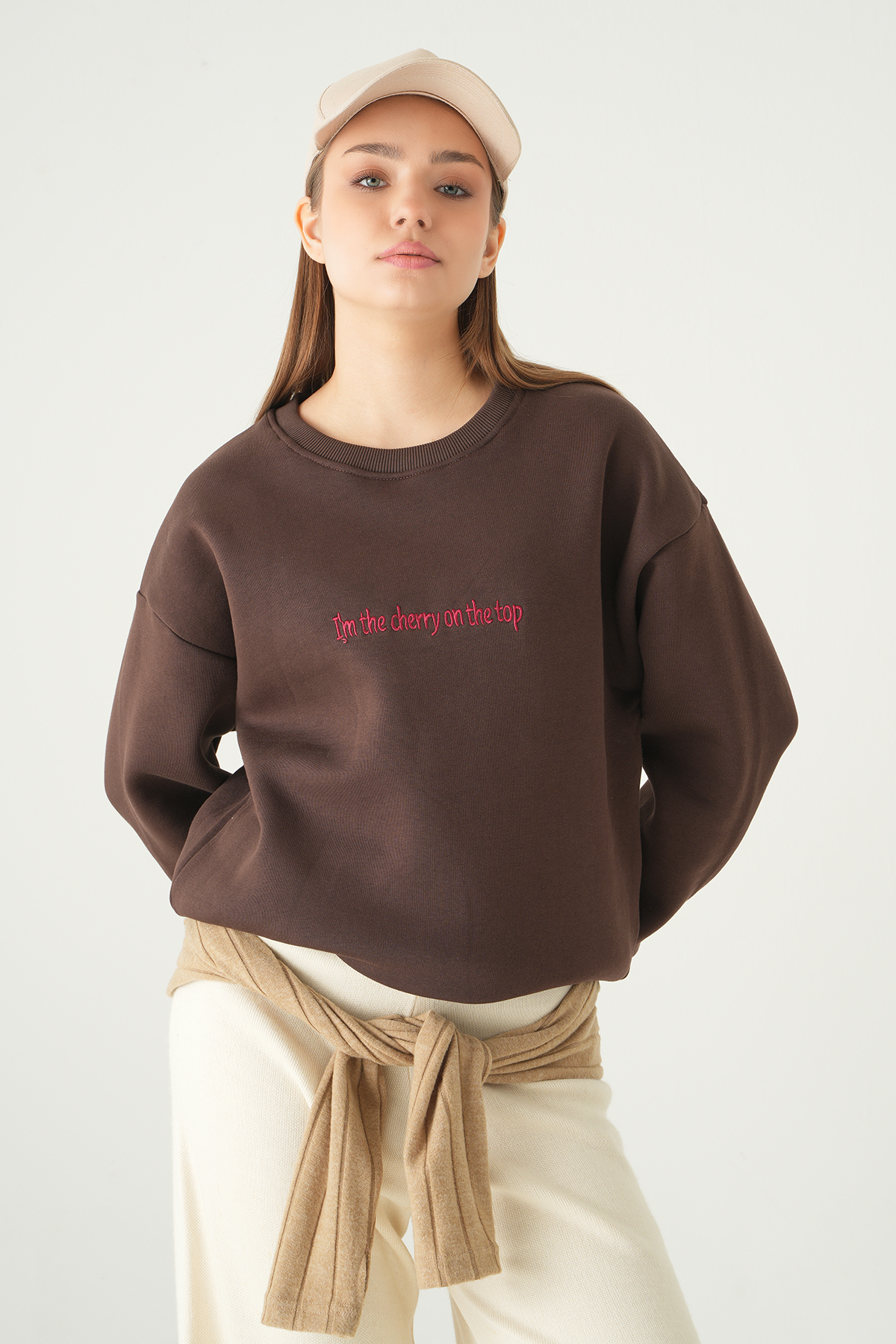 Cherry On Top Baskılı Sweat 1041 Kahve - 7
