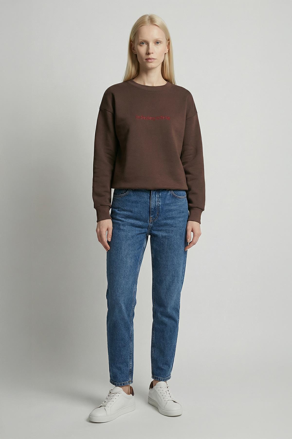 1041 Baskılı Sweat Kahve 