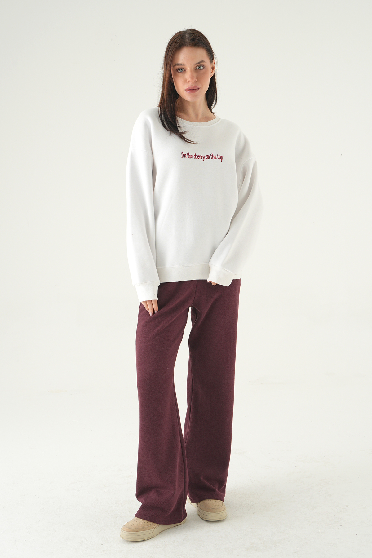 Cherry On Top Baskılı Sweat 1041 Krem - 3