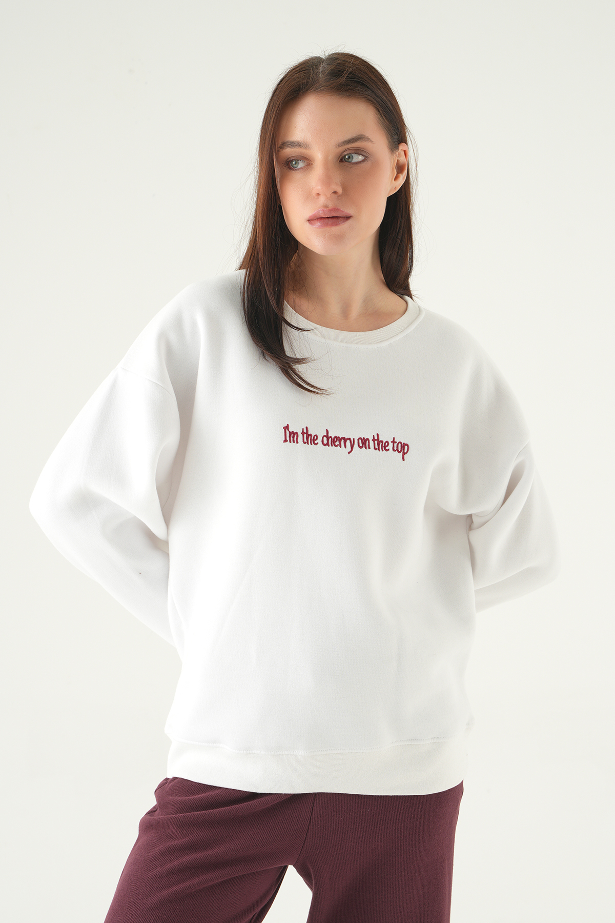 Cherry On Top Baskılı Sweat 1041 Krem - 6