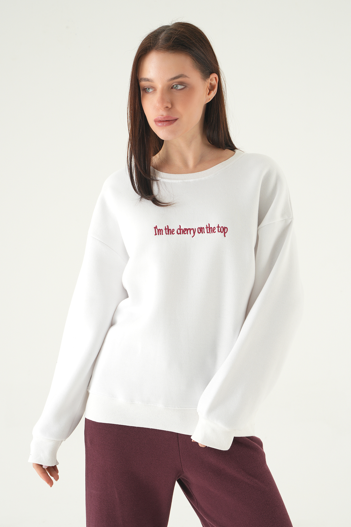 Cherry On Top Baskılı Sweat 1041 Krem - RAYS