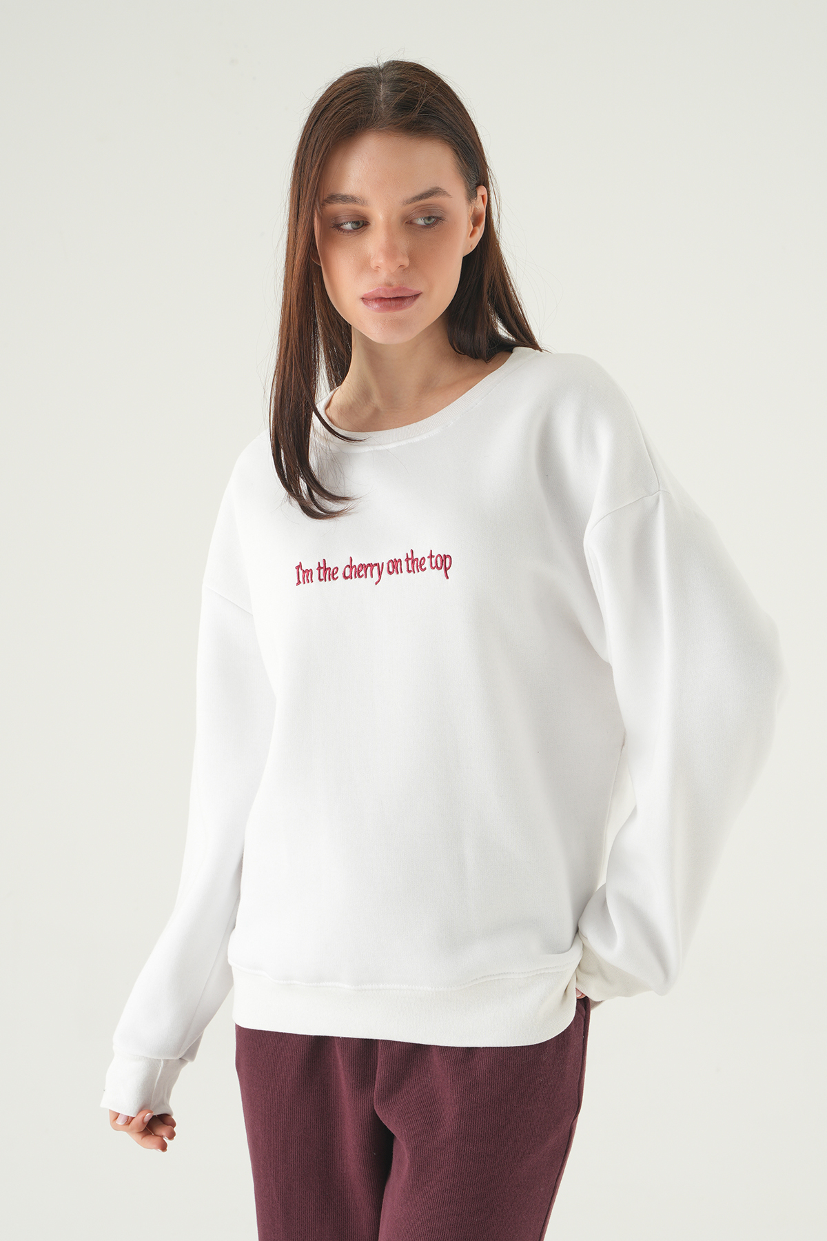 Krem Cherry On Top Baskılı Sweat 1041 