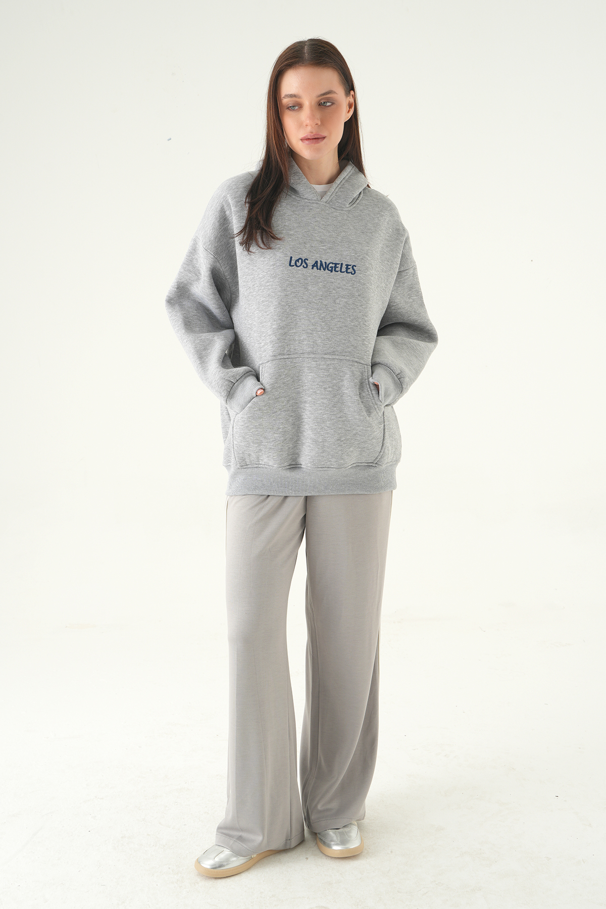 Gri Los Angeles Baskılı Sweat 1042 - 3