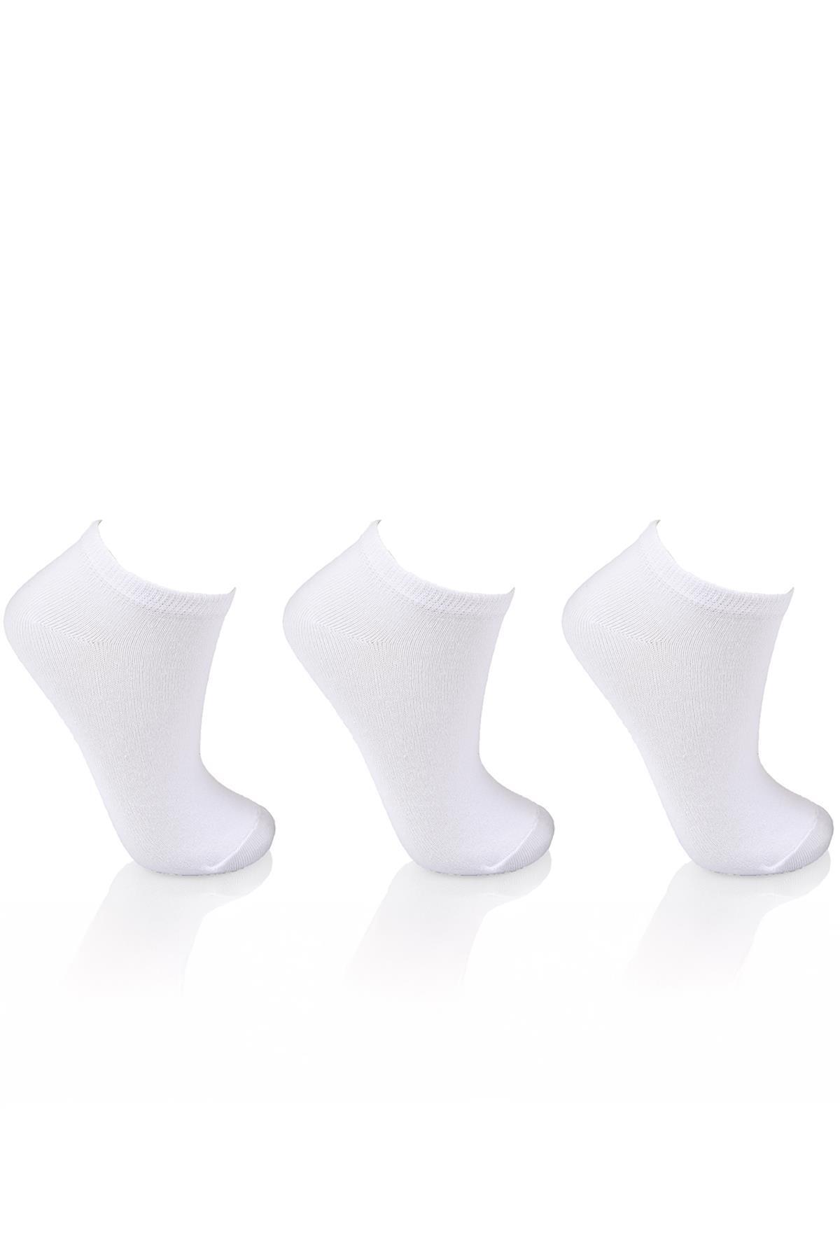 Beyaz 3'lü Kısa Çorap 1057 - 2