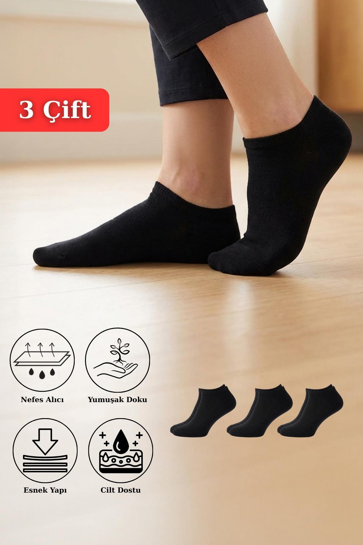 Siyah 3'lü Düz Çorap TCR-1052 - 1