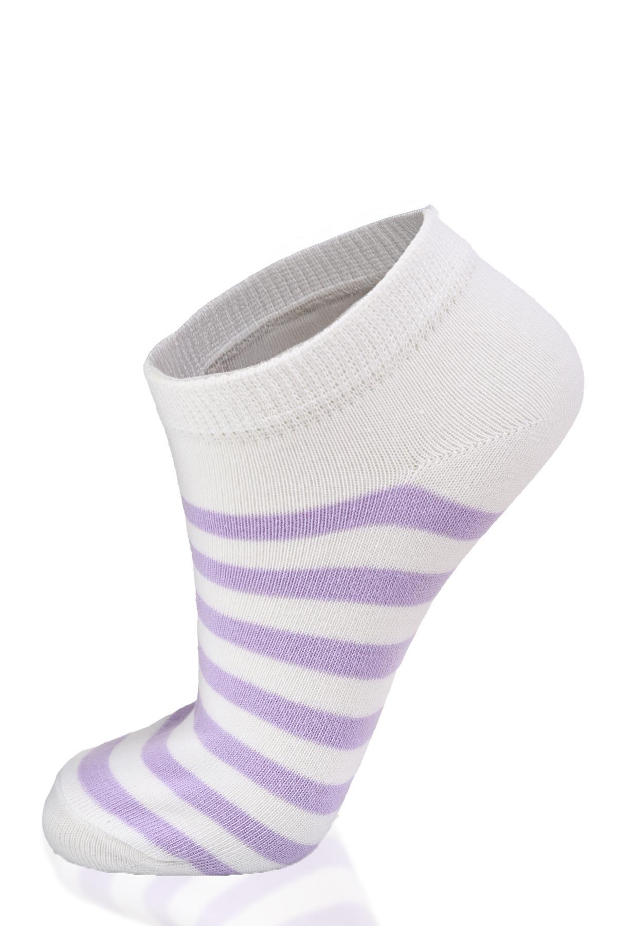 1050 Çizgili 3'lü Çorap Pembe-Mavi-Lila - 4