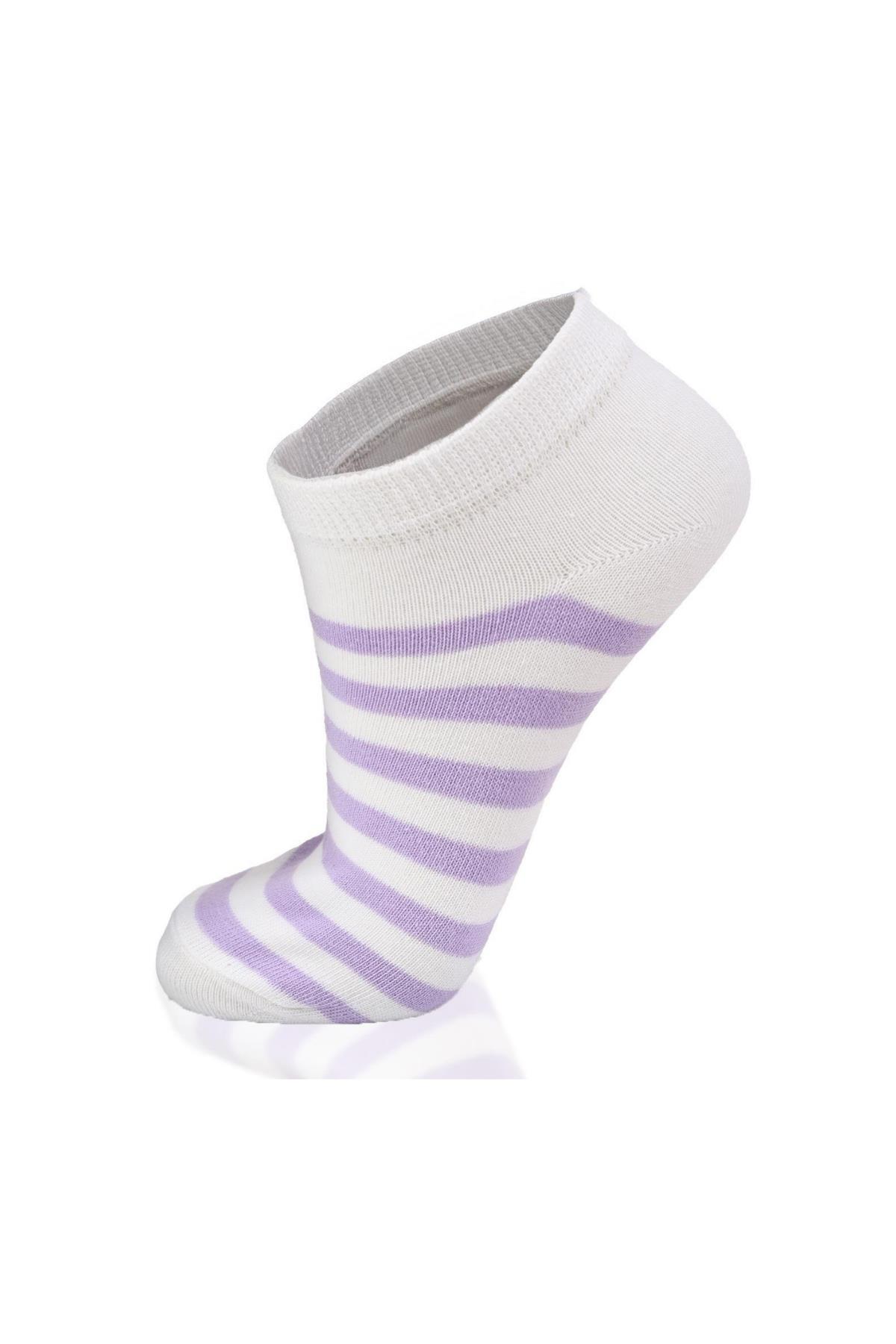 1050 Çizgili 3'lü Çorap Pembe-Mavi-Lila - 5