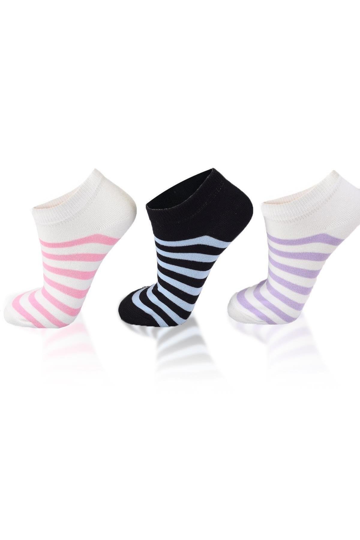 Çizgili 3'lü Çorap 1050 Pembe-Mavi-Lila - RAYS
