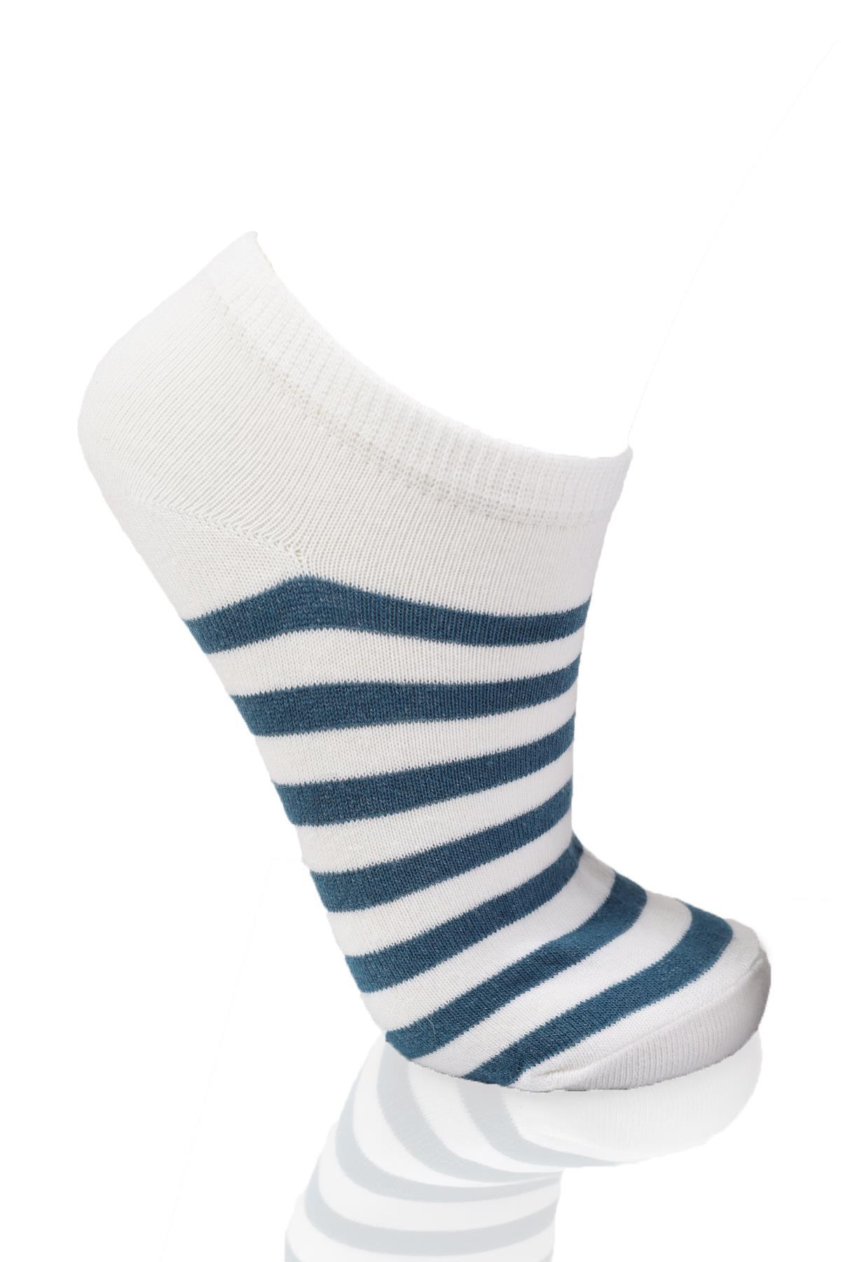 1050 Çizgili 3'lü Çorap Saks-Turkuaz-Siyah - 2