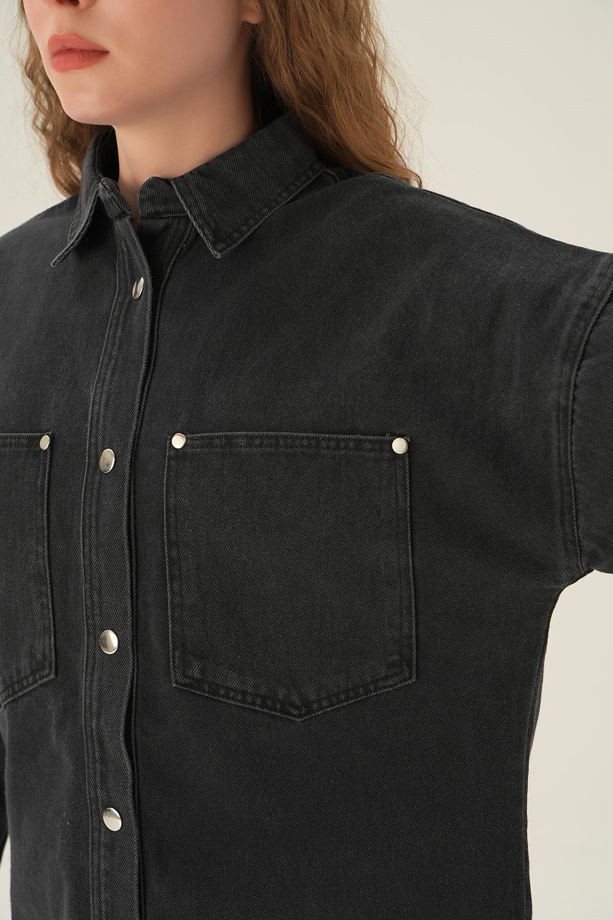 Siyah Kot Gömlek 1050-1 - 5