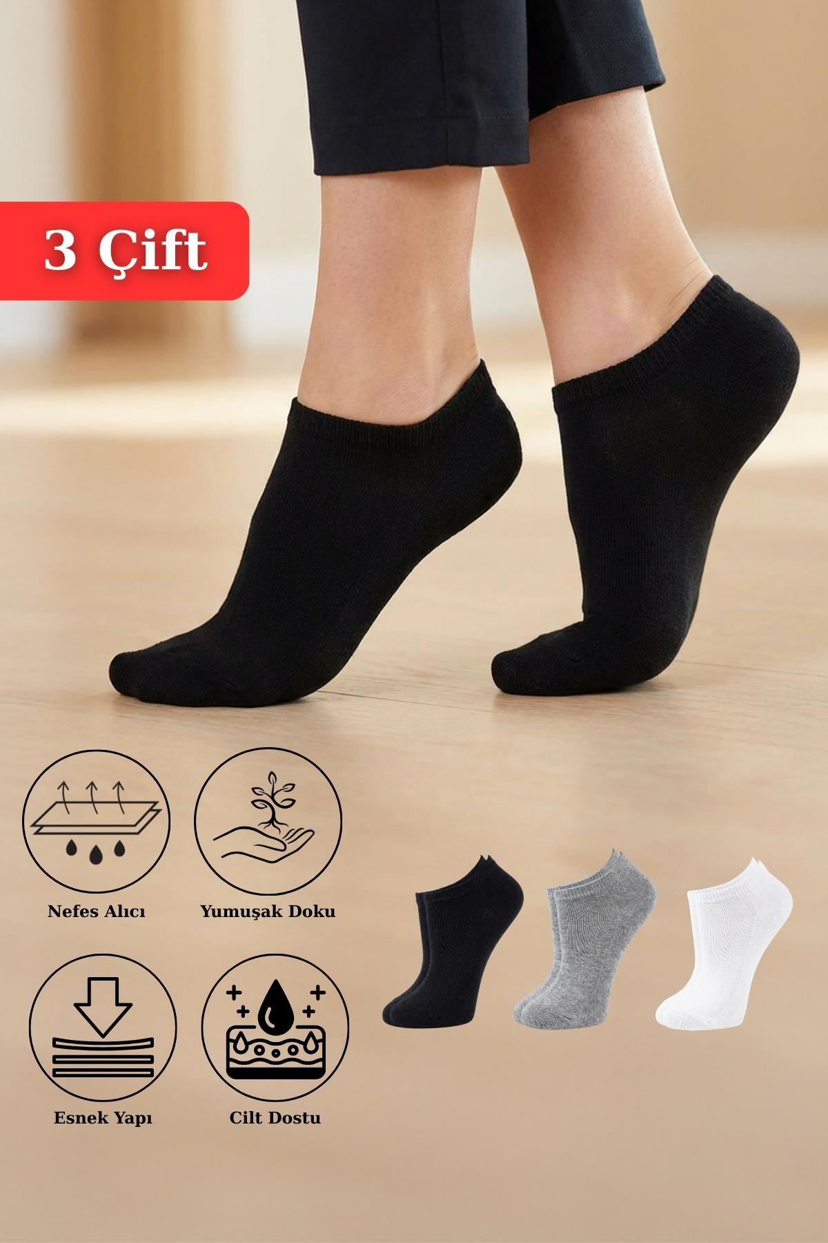 1056 3'lü Çorap Siyah-Beyaz-Gri - 1