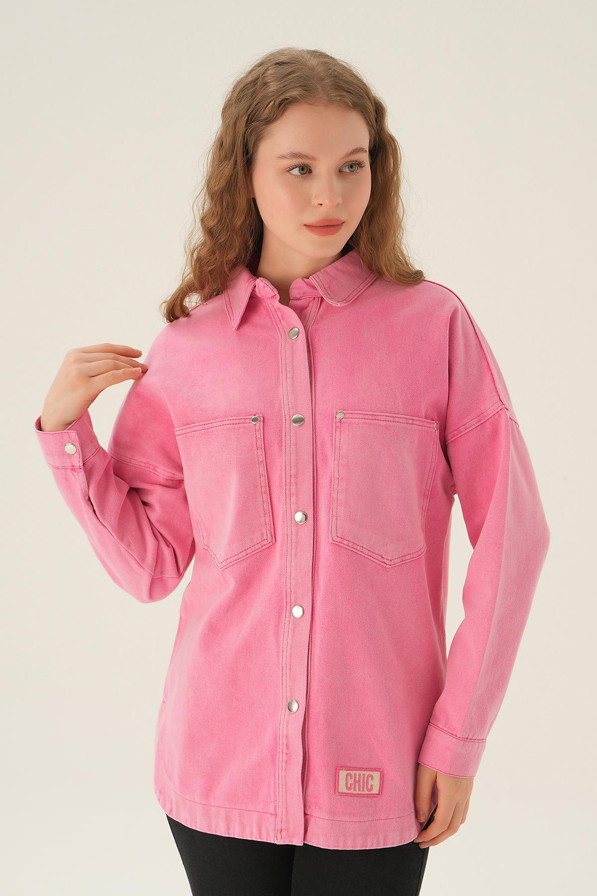 1051 Armalı Gabardin Gömlek Fuşya - RAYS