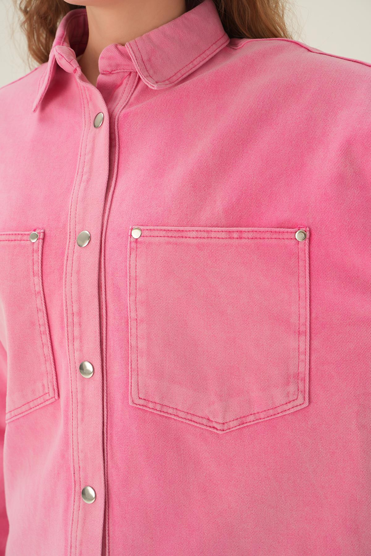 1051 Armalı Gabardin Gömlek Fuşya - 5