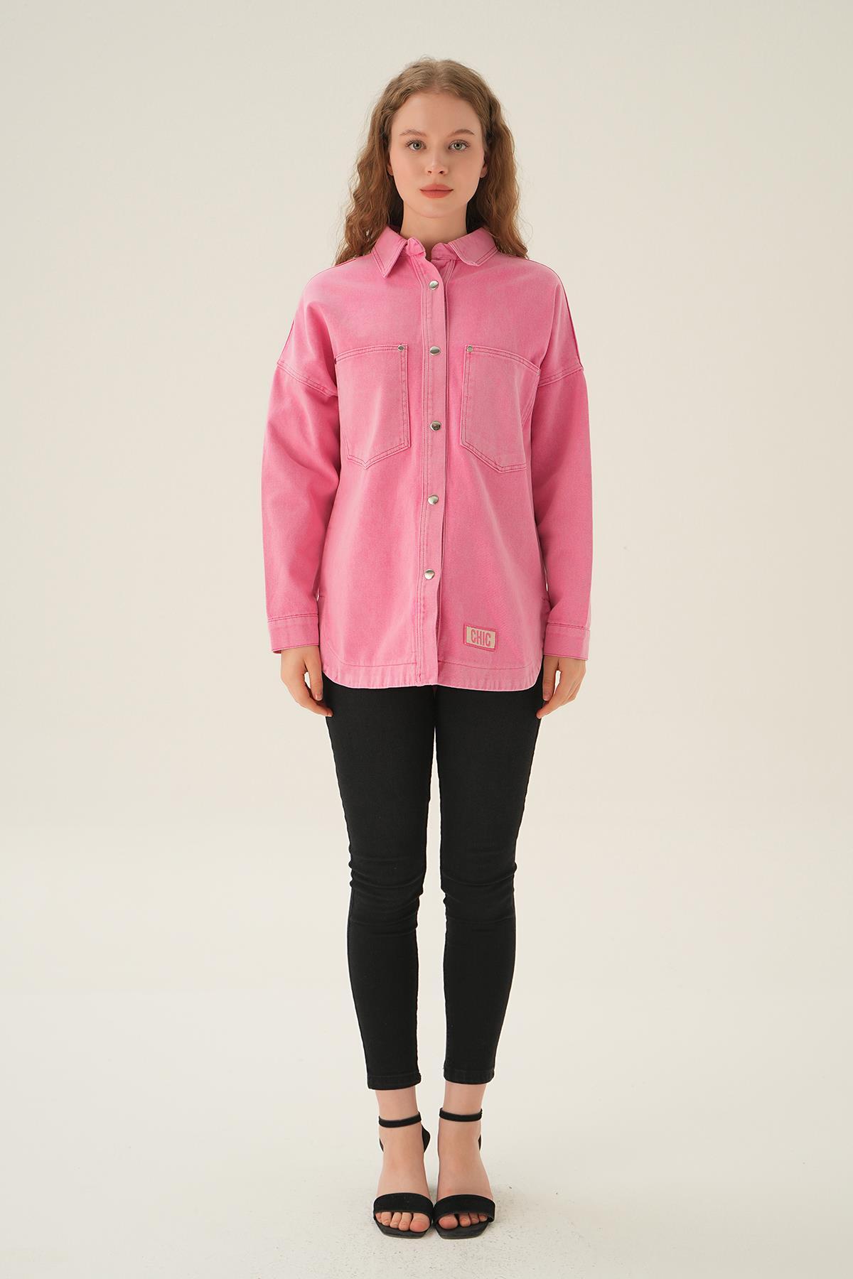 1051 Armalı Gabardin Gömlek Fuşya - 6