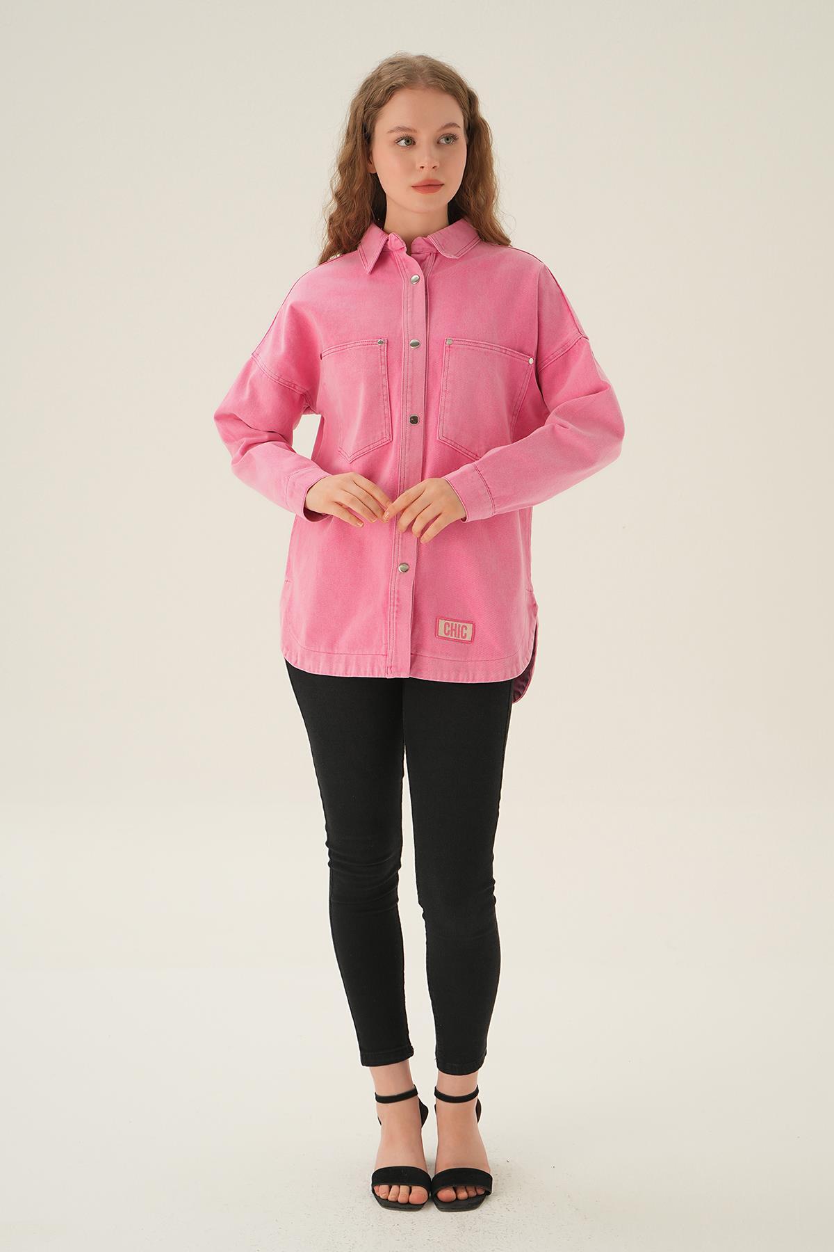 Fuşya Armalı Gabardin Gömlek 1051 