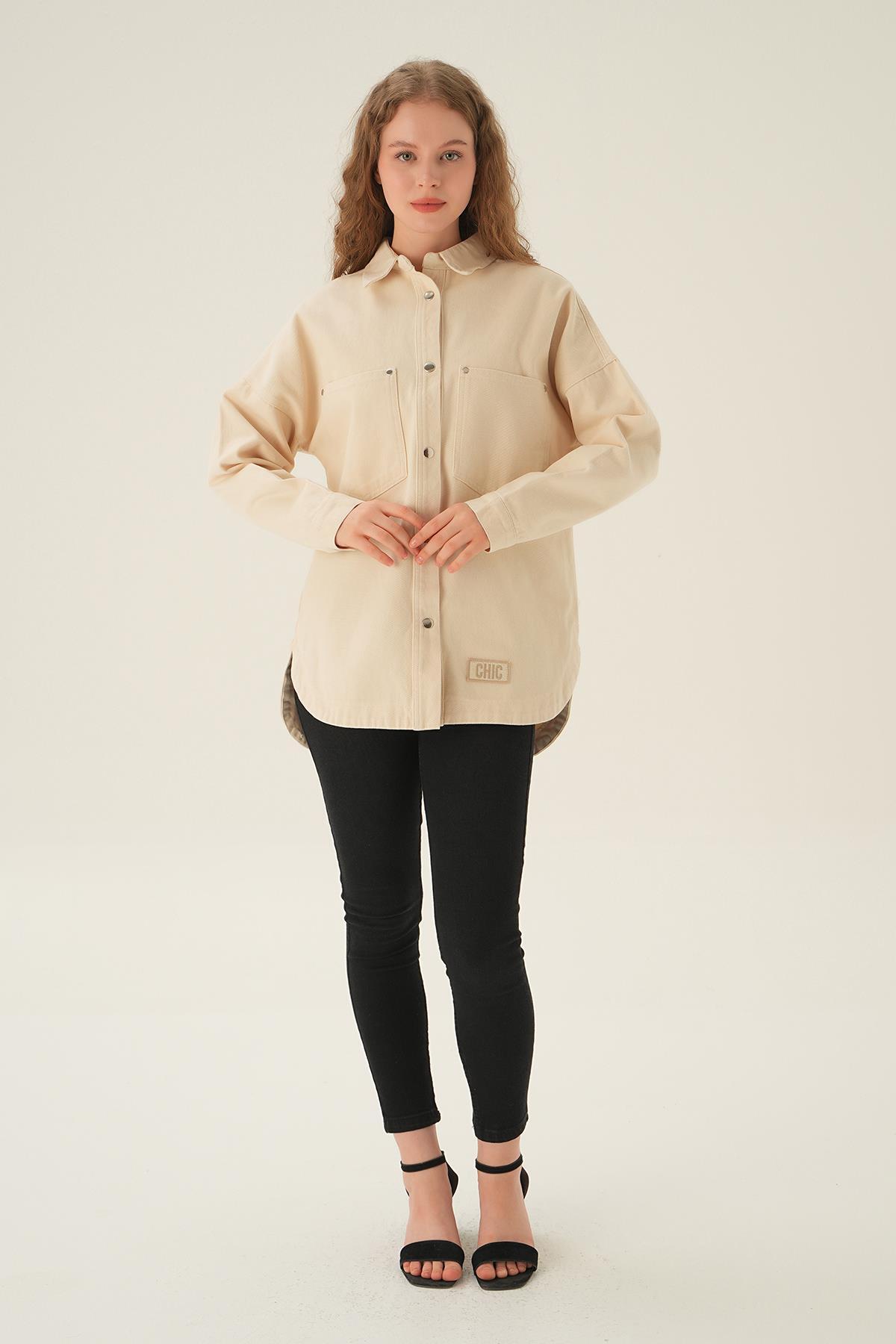 Bej Cepli Gabardin Gömlek 1052 - 1