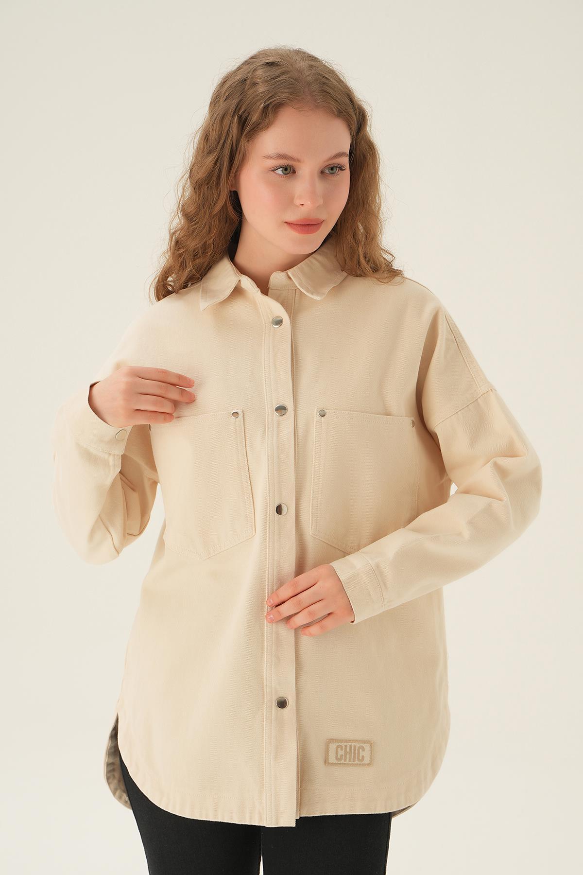 Bej Cepli Gabardin Gömlek 1052 - 2