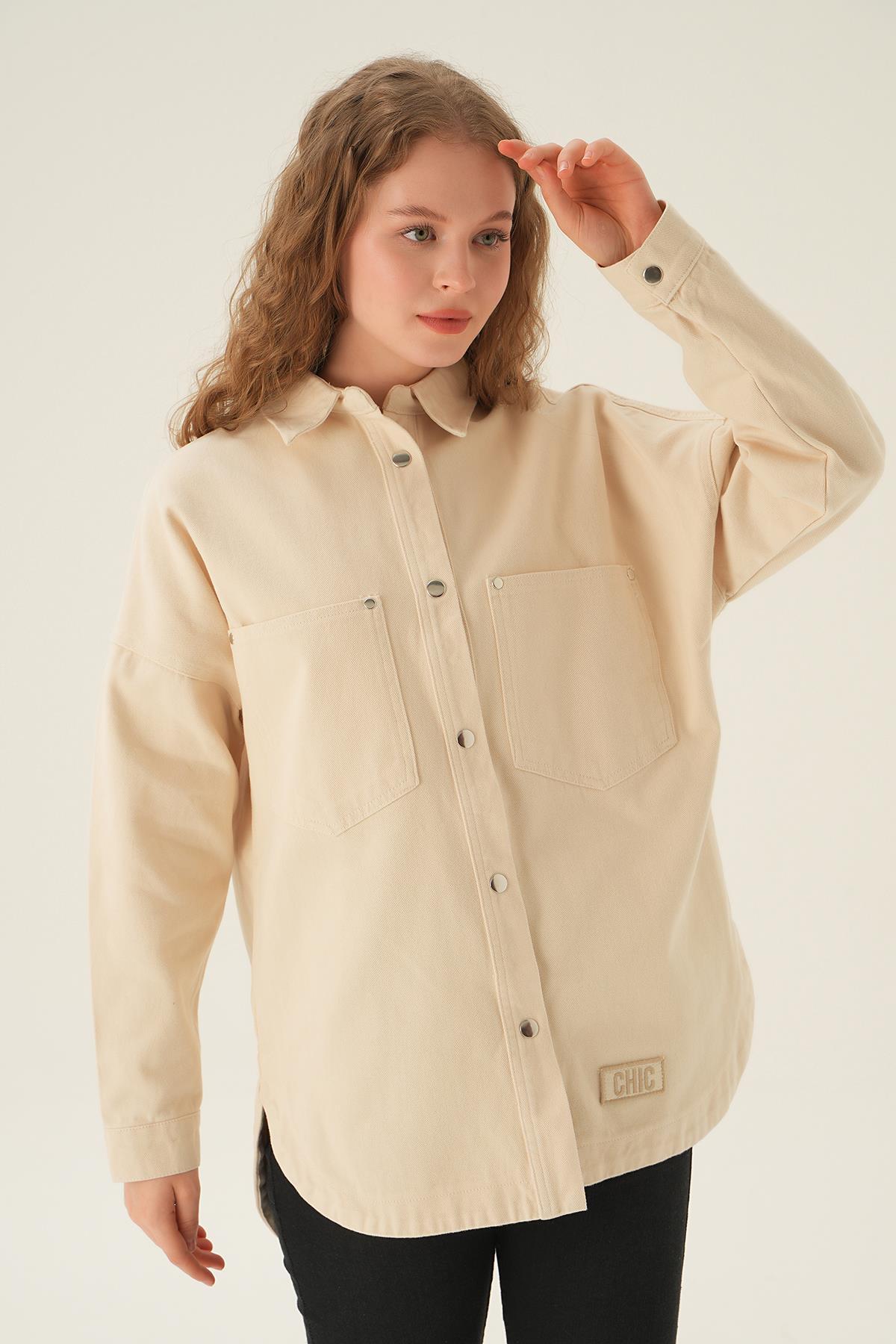 Bej Cepli Gabardin Gömlek 1052 - 3