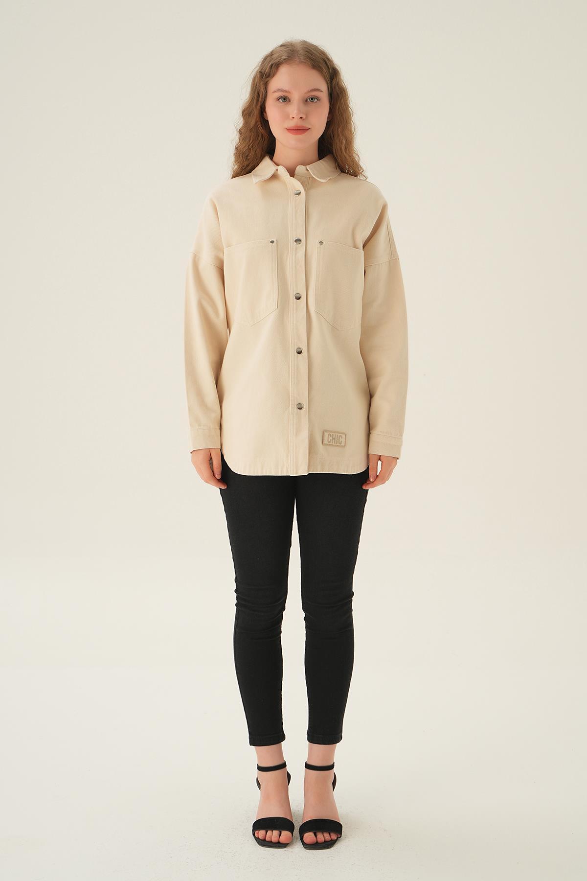 Bej Cepli Gabardin Gömlek 1052 - 6