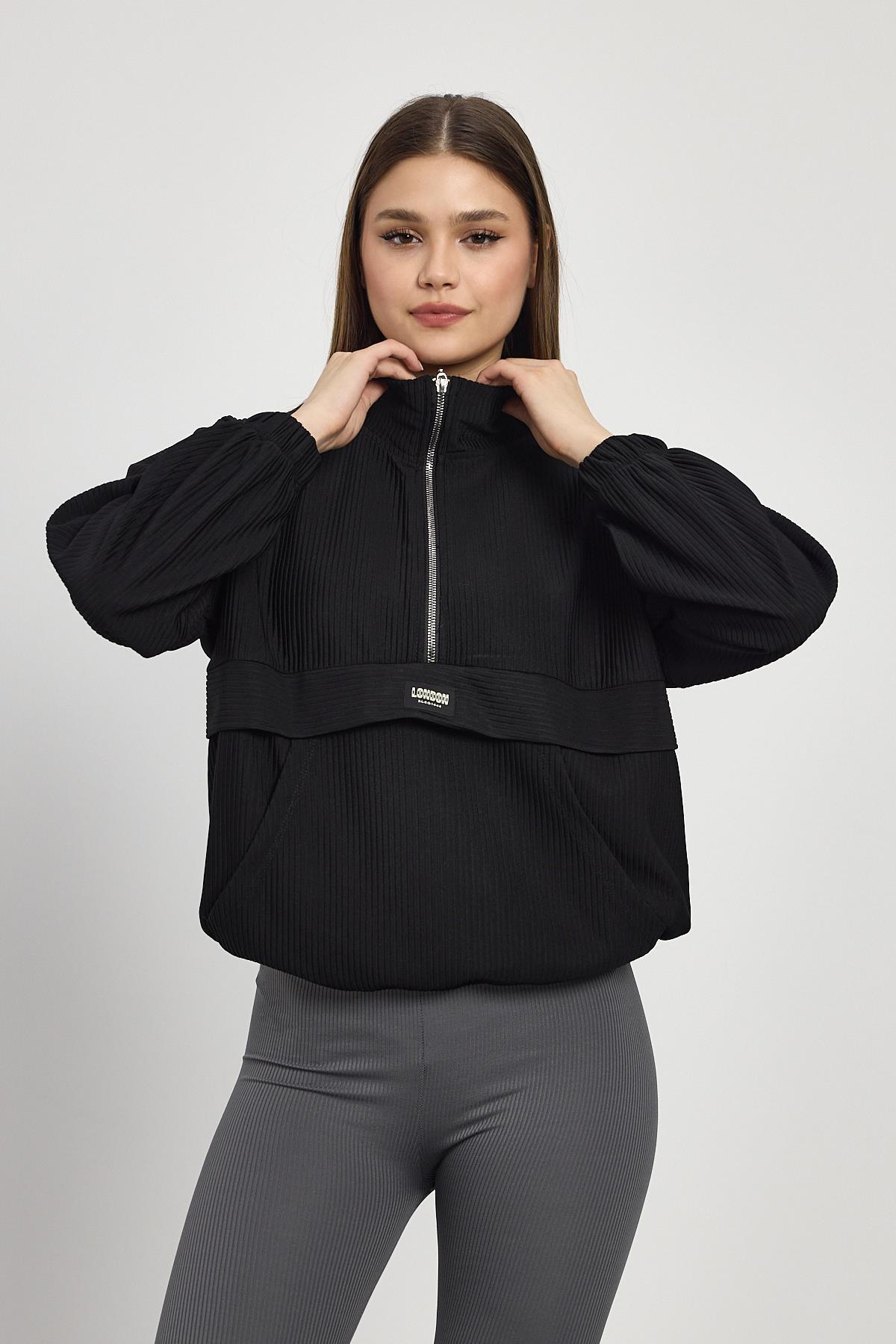 1052 Kanguru Cep Detay Sweat Siyah - 7