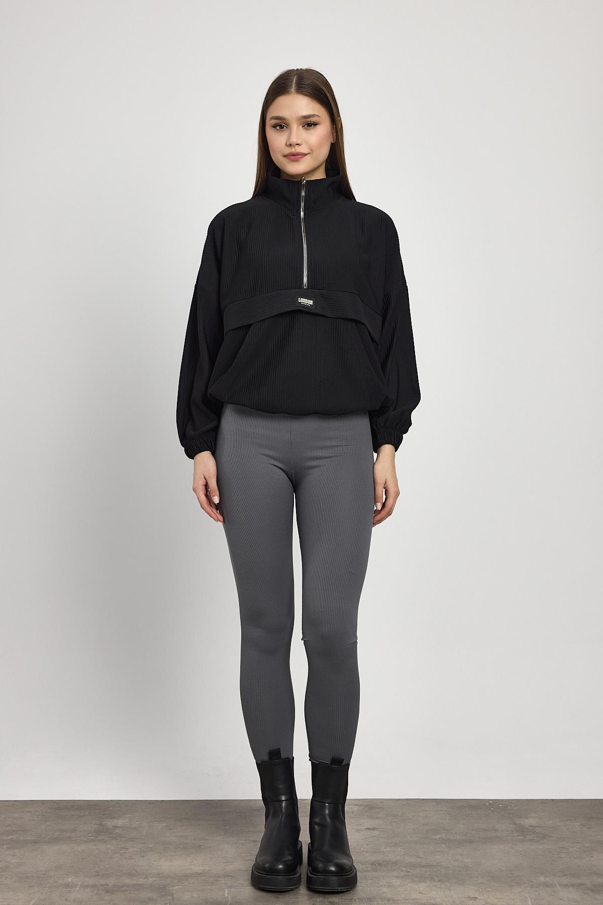 1052 Kanguru Cep Detay Sweat Siyah - RAYS