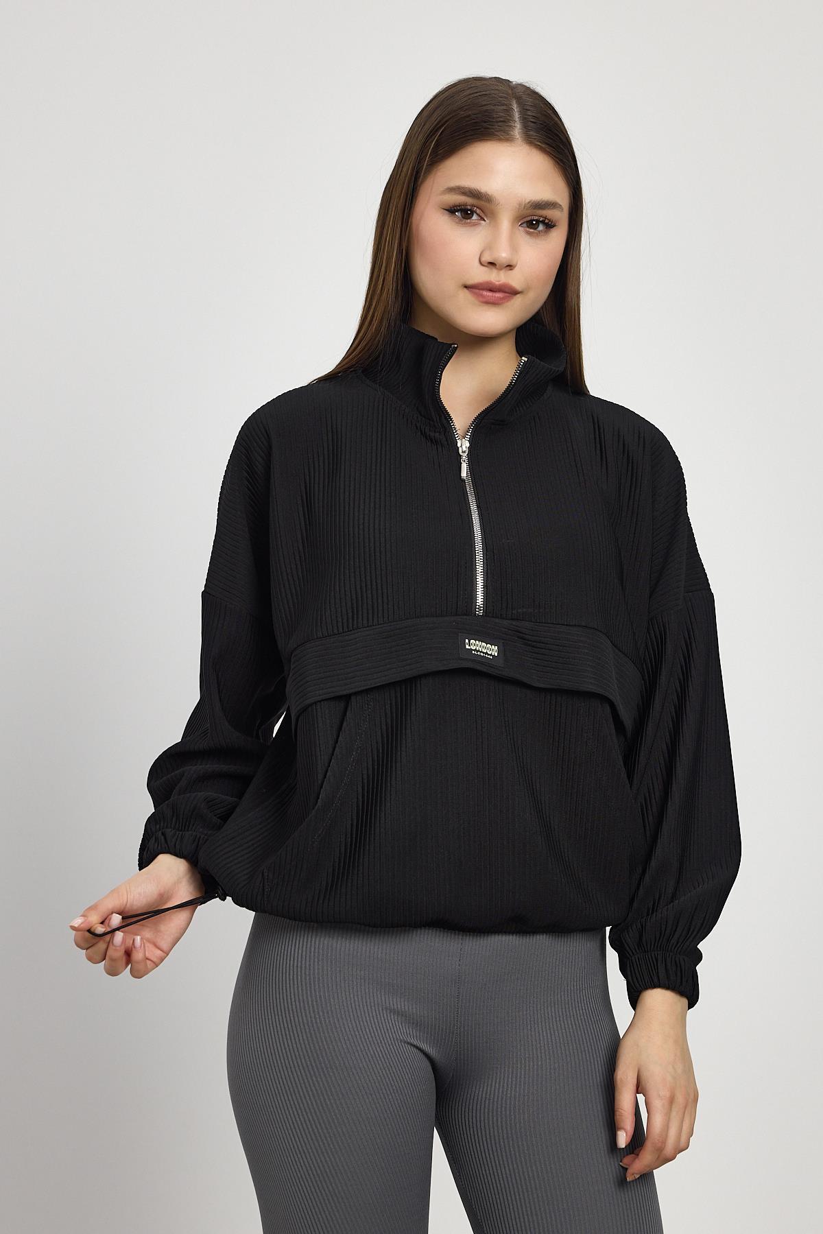 Siyah Kanguru Cep Detay Sweat 1052 