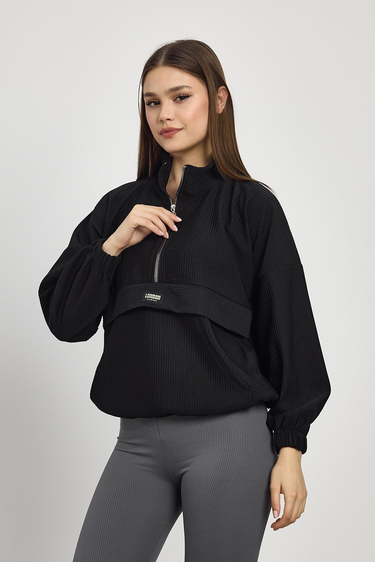 Siyah Kanguru Cep Detay Sweat 1052 - 3