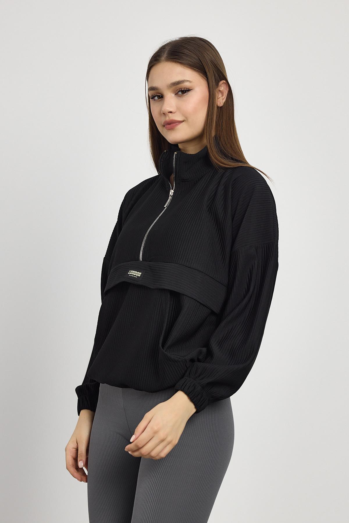 Siyah Kanguru Cep Detay Sweat 1052 - 8