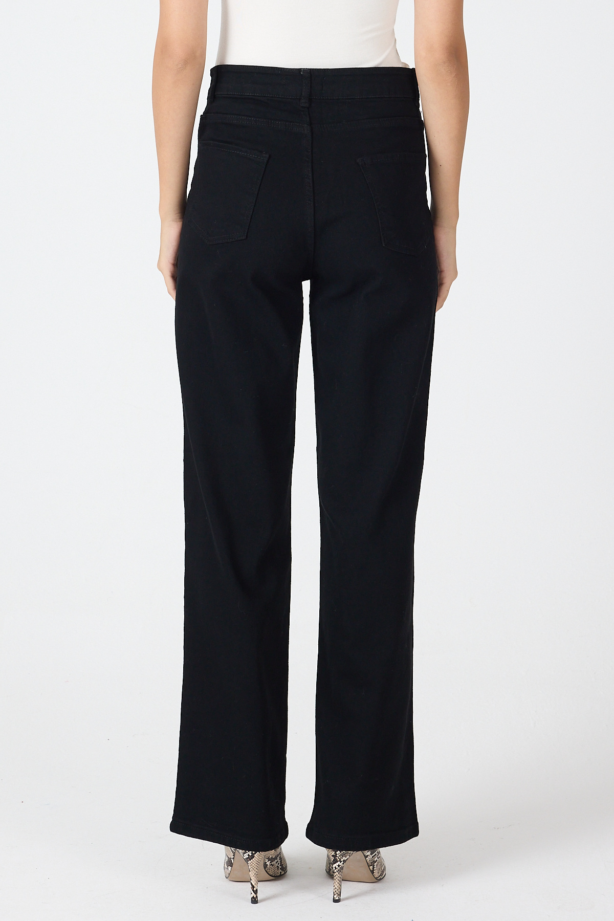 Siyah Yüksek Bel Bol Paça Kadın Jean 807 - 5