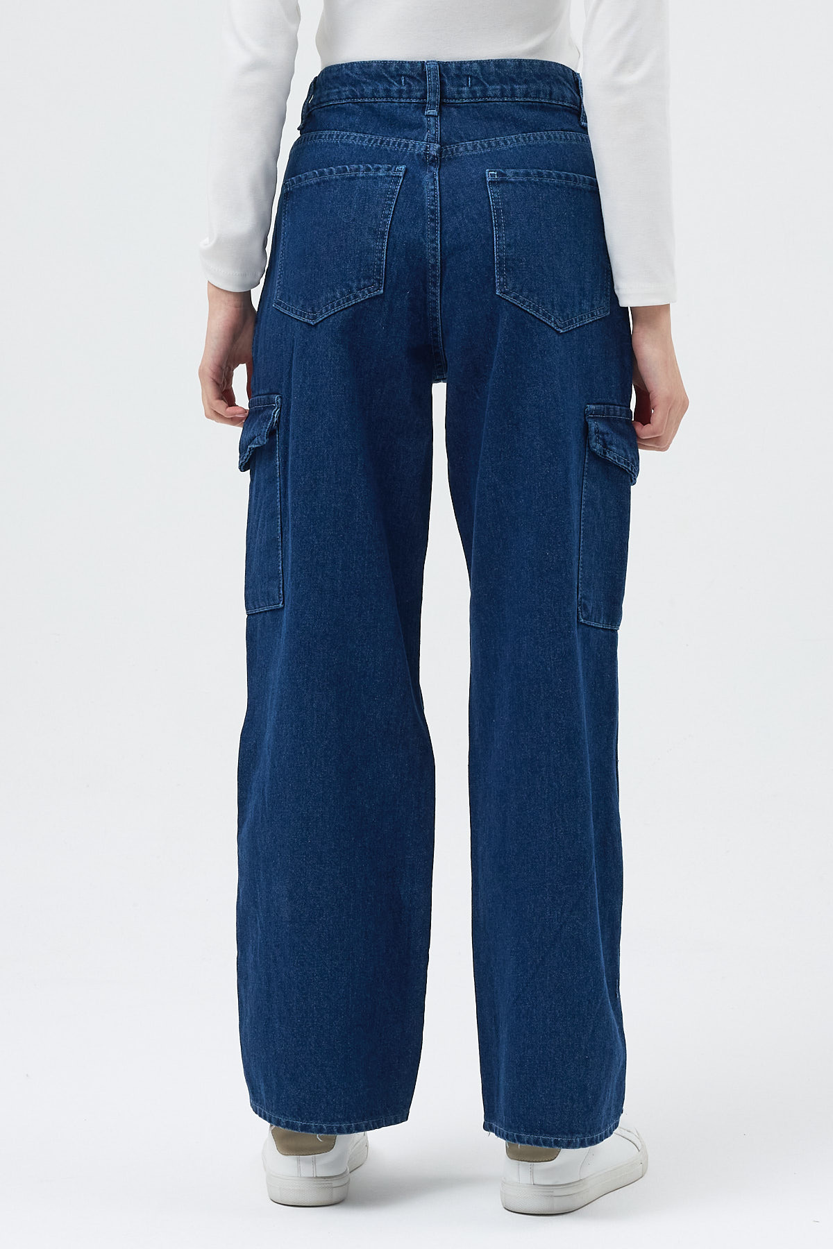 Koyu Mavi Kadın Yüksek Bel Jean Kargo Pantolon 1053 - 5