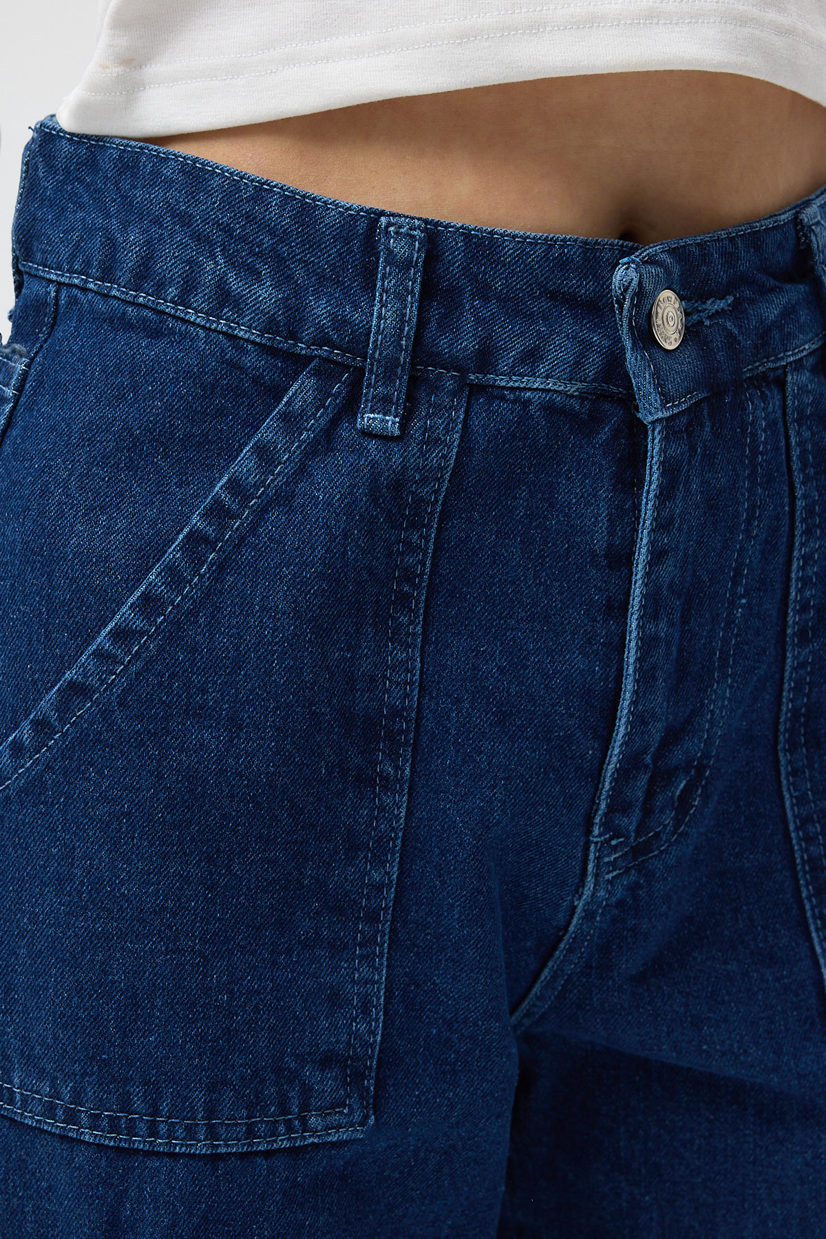 Koyu Mavi Kadın Yüksek Bel Jean Kargo Pantolon 1053 - RAYS