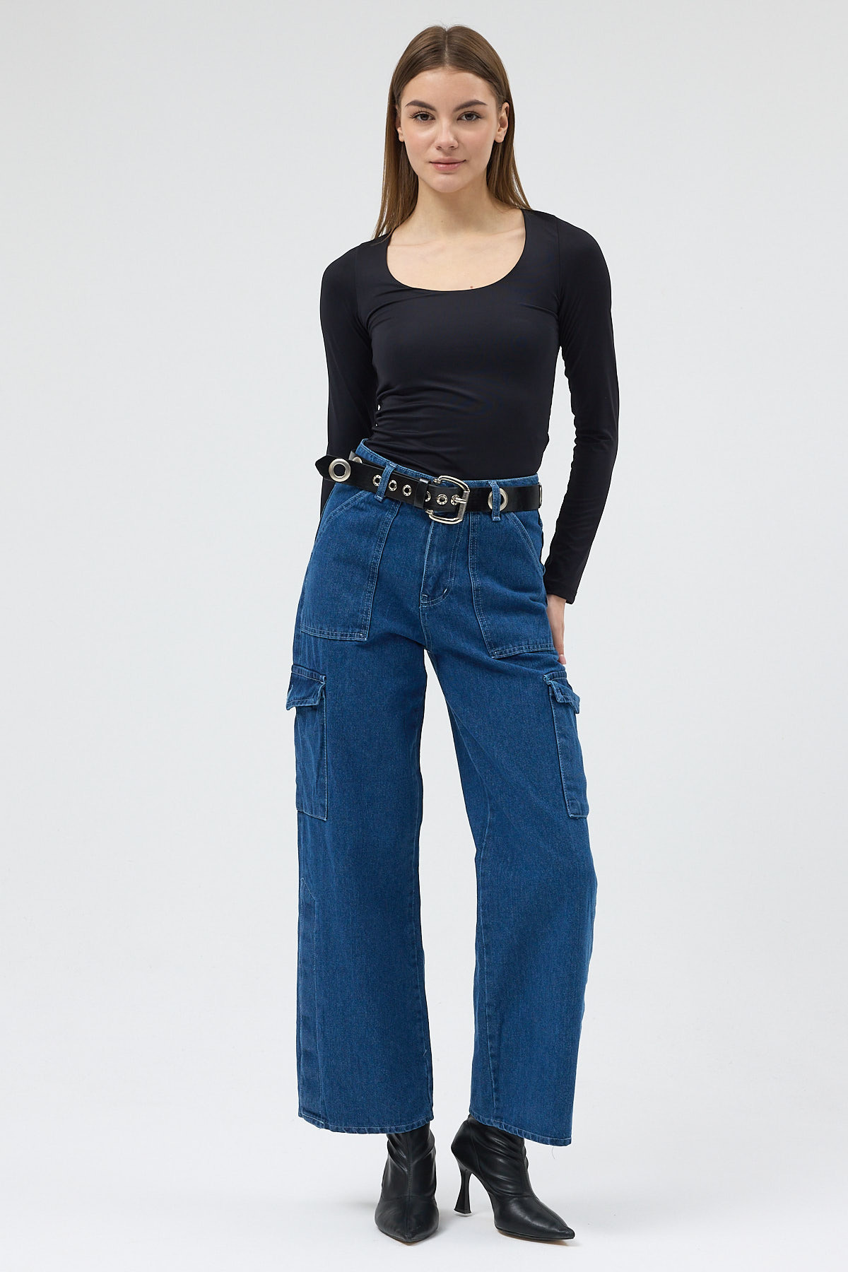 Mavi Kadın Yüksek Bel Jean Kargo Pantolon 1053 