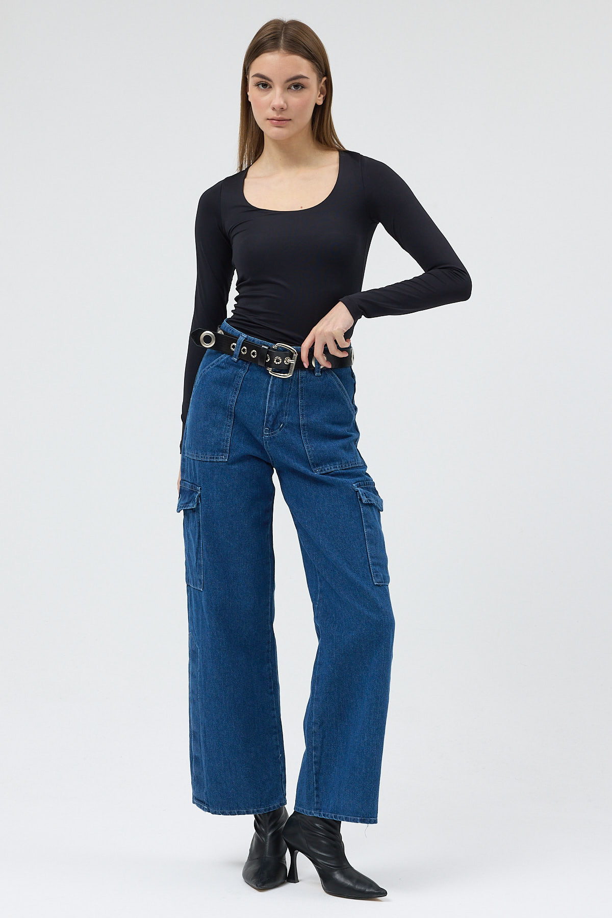 Mavi Kadın Yüksek Bel Jean Kargo Pantolon 1053 - 6