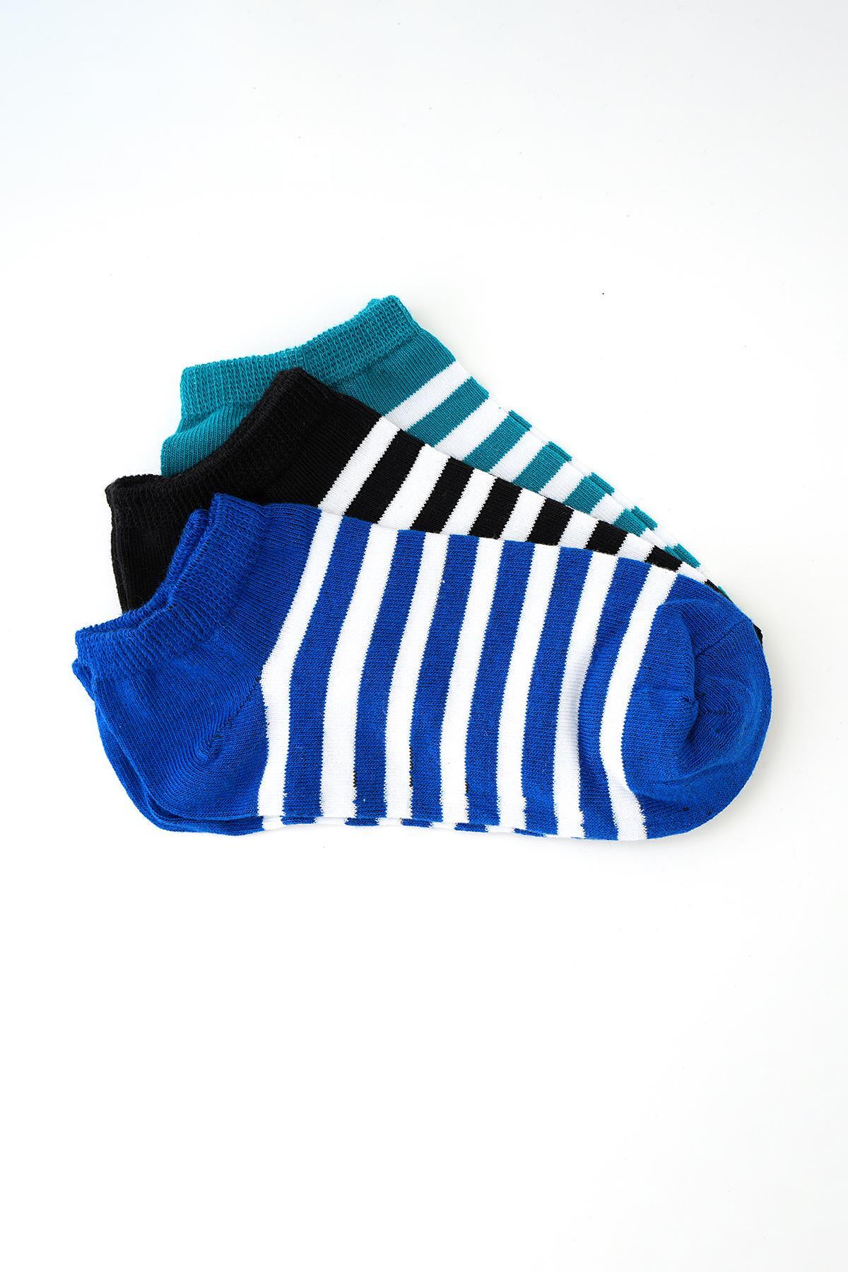 Renkli Çizgili Renkli 3'lü Çorap 1053 