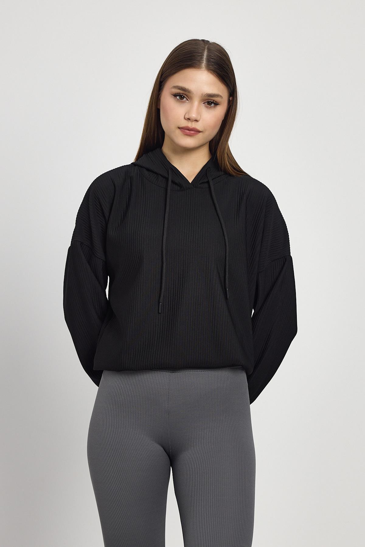 1054 Bel Bağcık Detay Sweat Siyah - 3