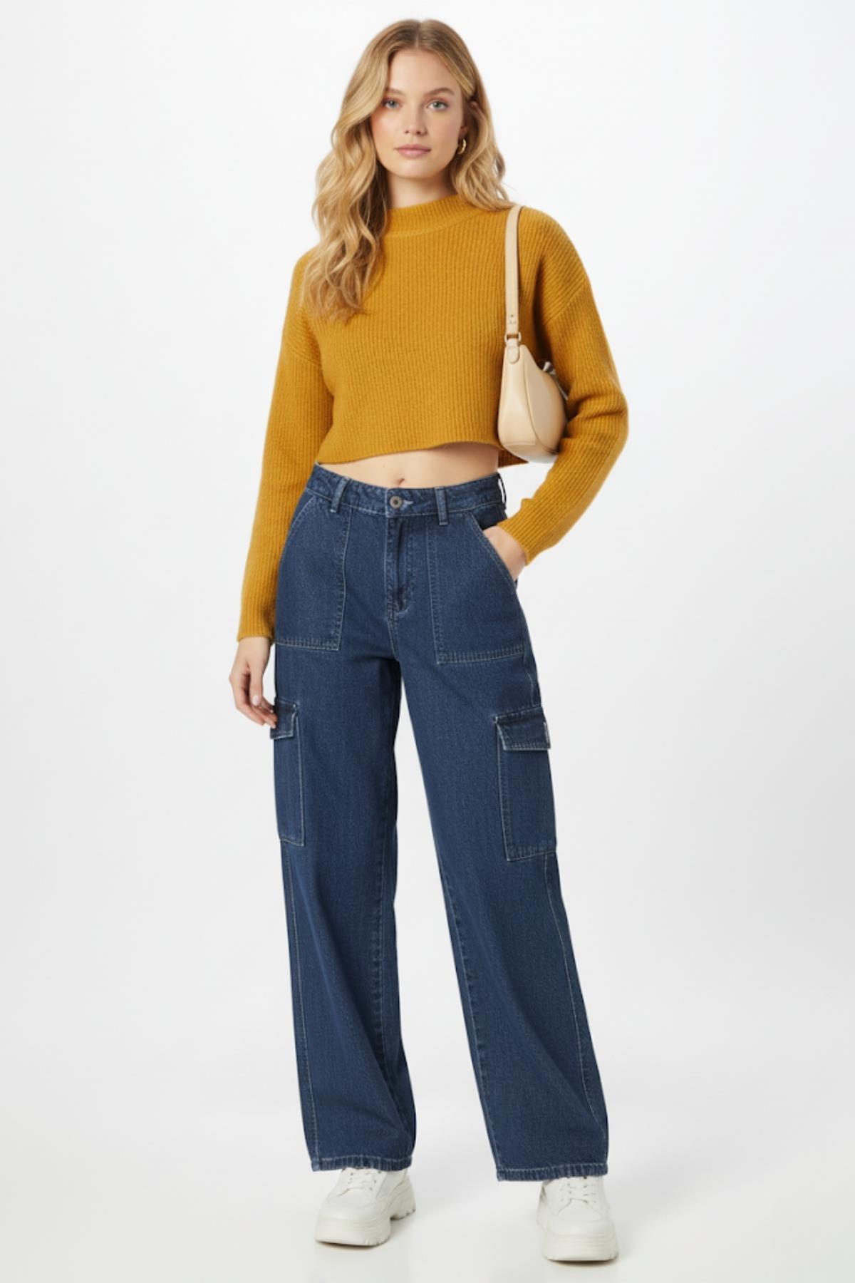 1057 Geniş Paça Yüksek Bel Jean Koyu Mavi 