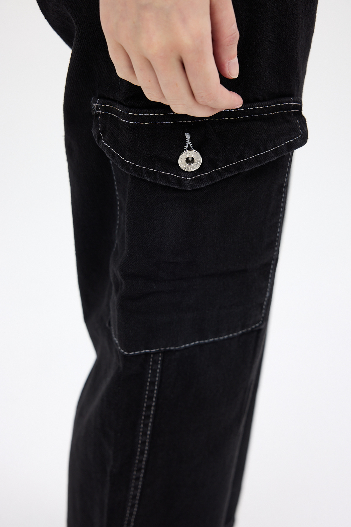Siyah Kadın Yüksek Bel Jean Kargo Pantolon 1057 - 7